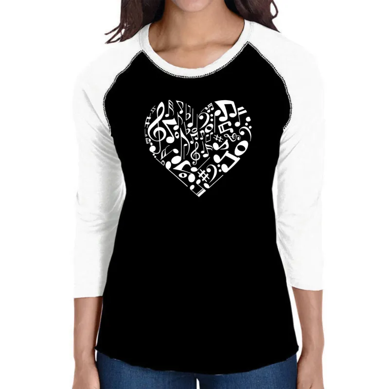 Heart Notes  - Women's Raglan Baseball Word Art T-Shirt sold by LA Pop Art