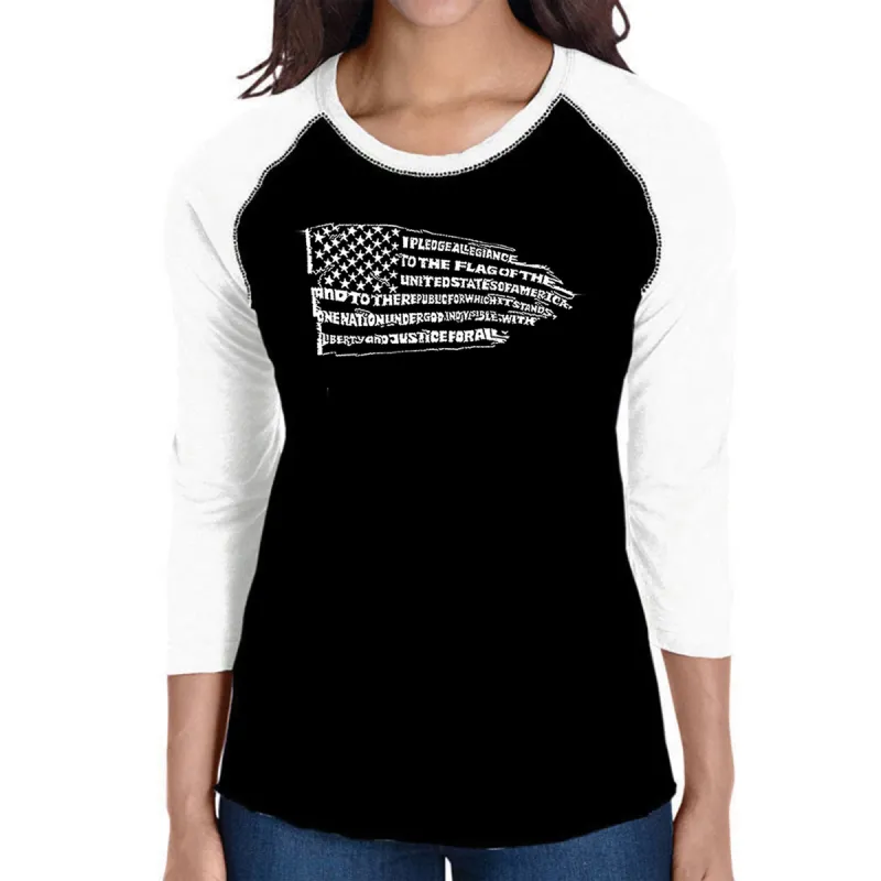 Pledge of Allegiance Flag - Women's Raglan Baseball Word Art T-Shirt sold by LA Pop Art