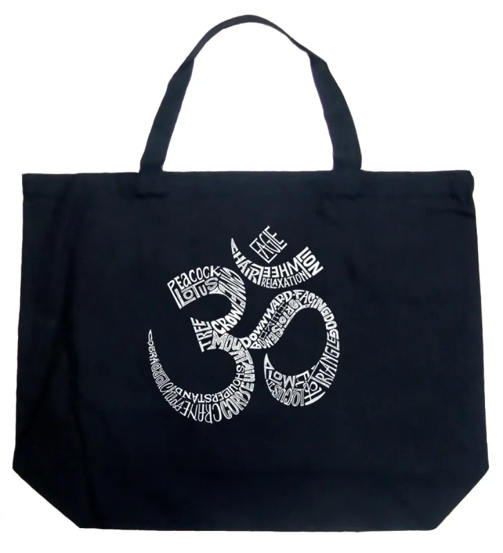 Poses OM - Large Word Art Tote Bag sold by LA Pop Art
