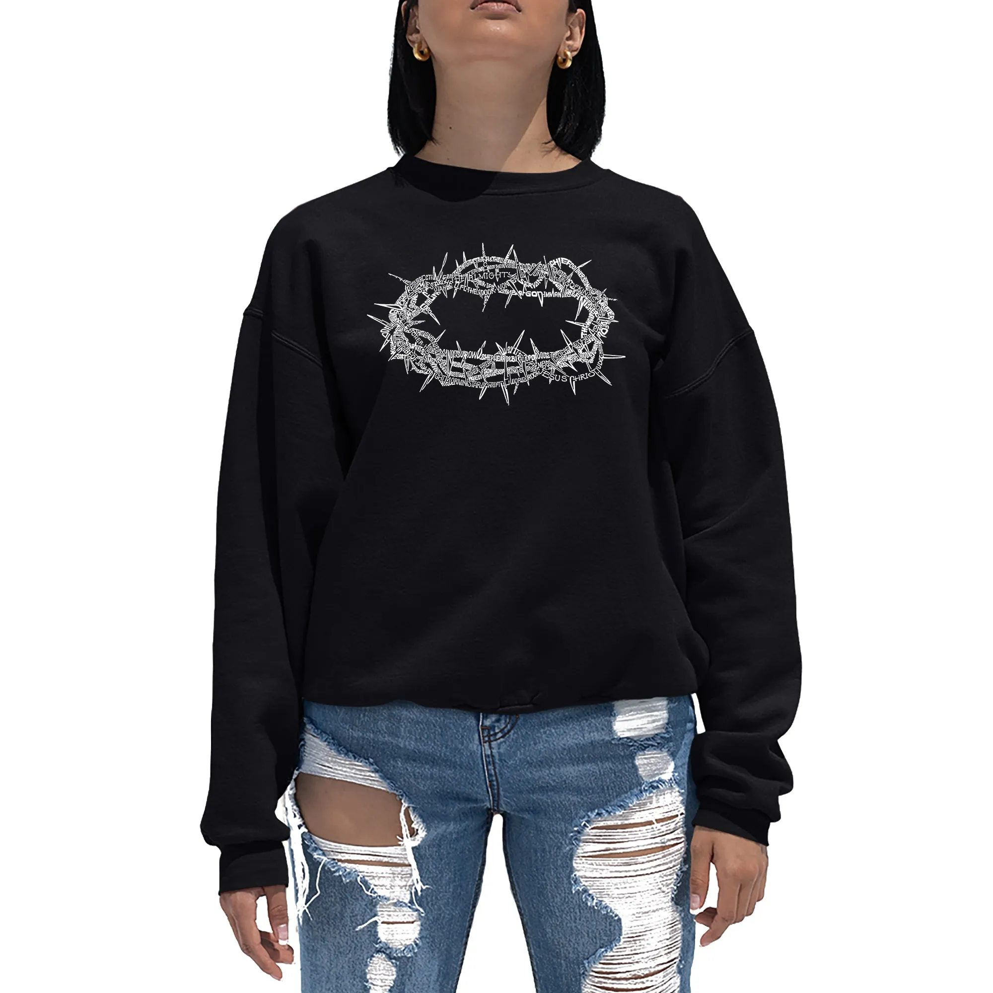 CROWN OF THORNS - Women's Word Art Crewneck Sweatshirt sold by LA Pop Art