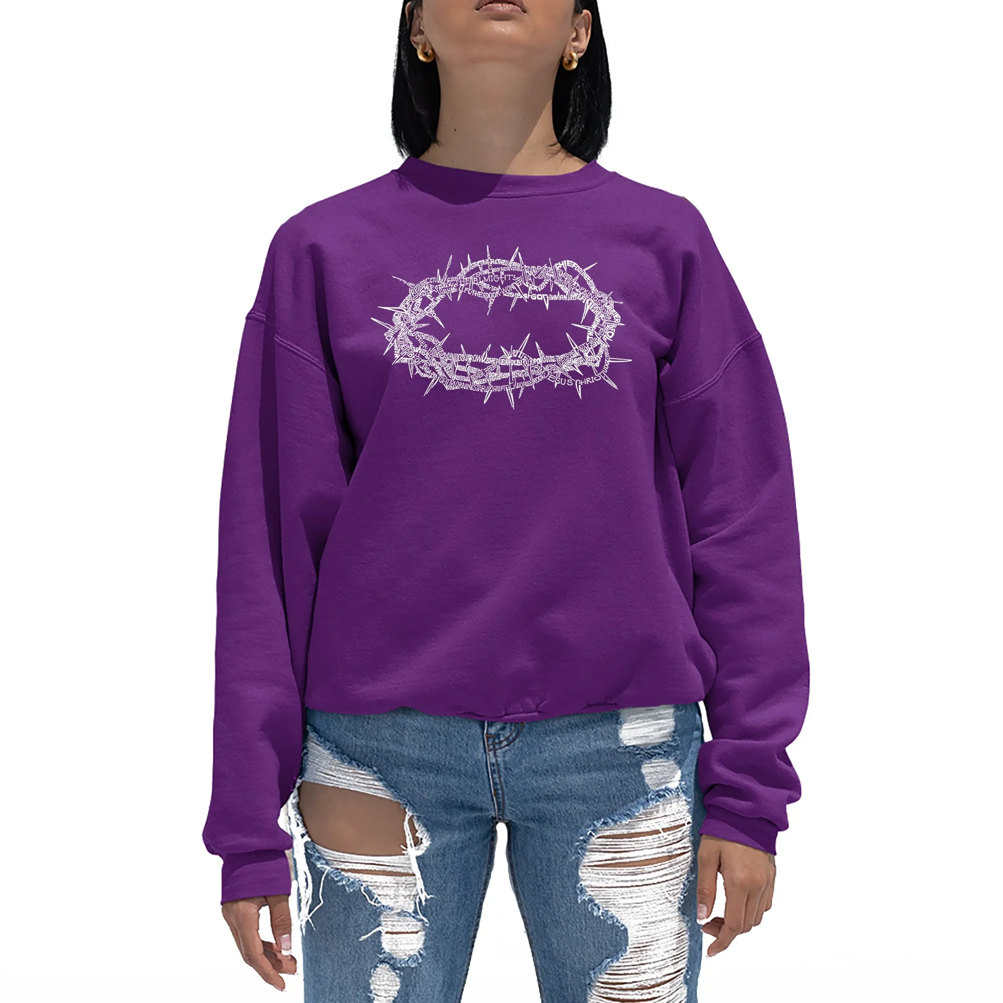 CROWN OF THORNS - Women's Word Art Crewneck Sweatshirt sold by LA Pop Art product image thumbnail 3