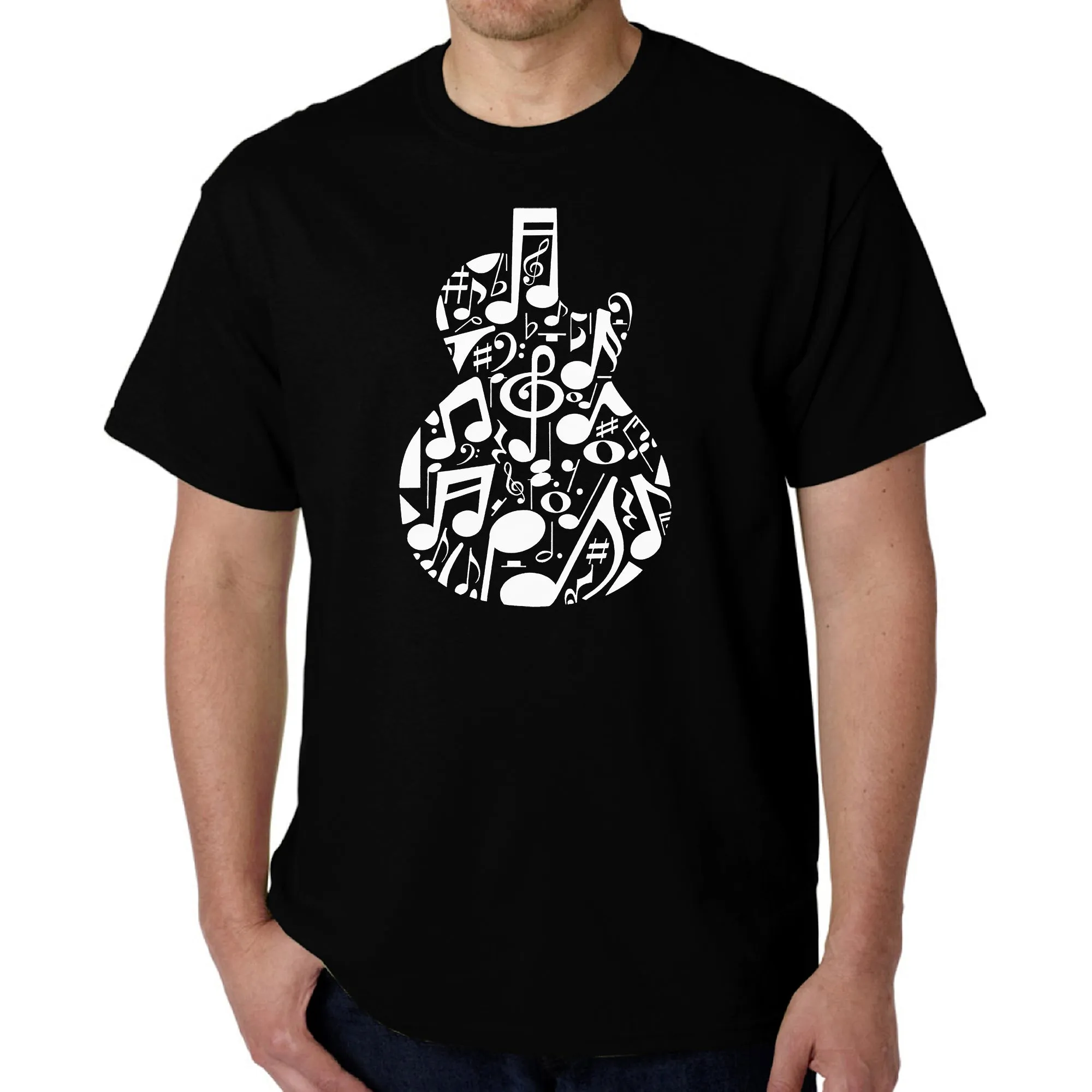Music Notes Guitar - Men's Word Art T-Shirt sold by LA Pop Art