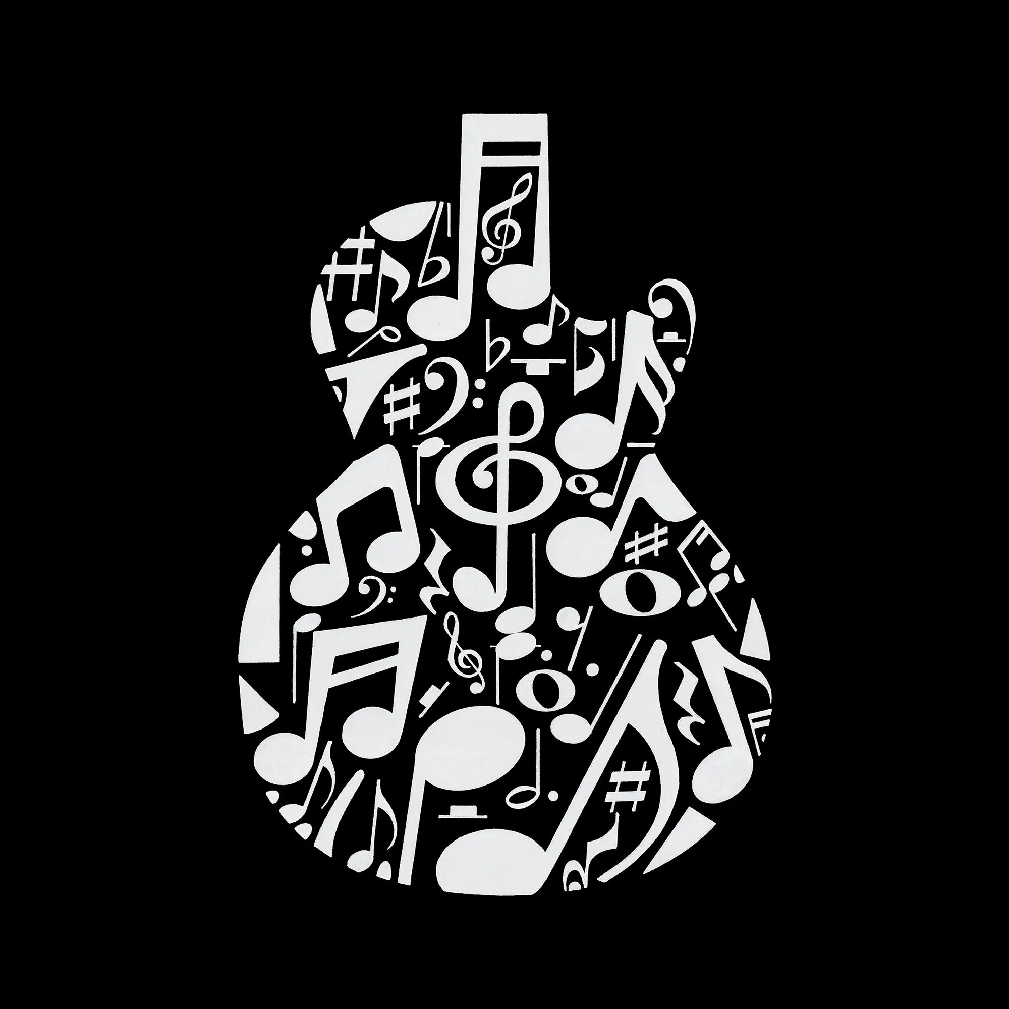 Music Notes Guitar - Men's Word Art T-Shirt sold by LA Pop Art product image thumbnail 2