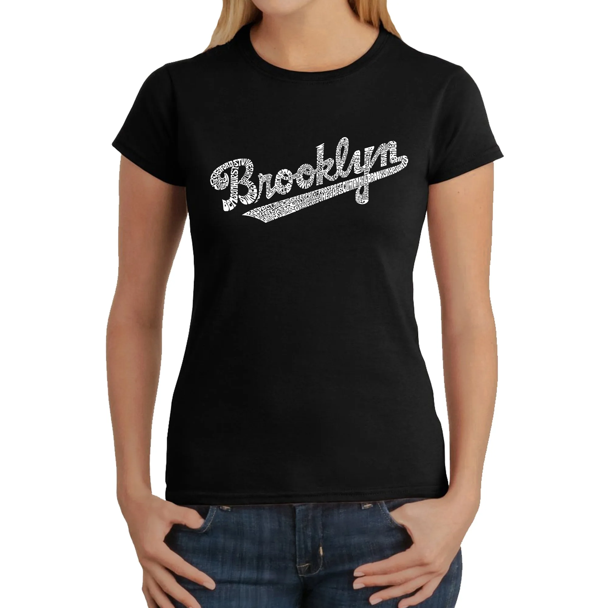 Brooklyn Neighborhoods - Women's Word Art T-Shirt sold by LA Pop Art