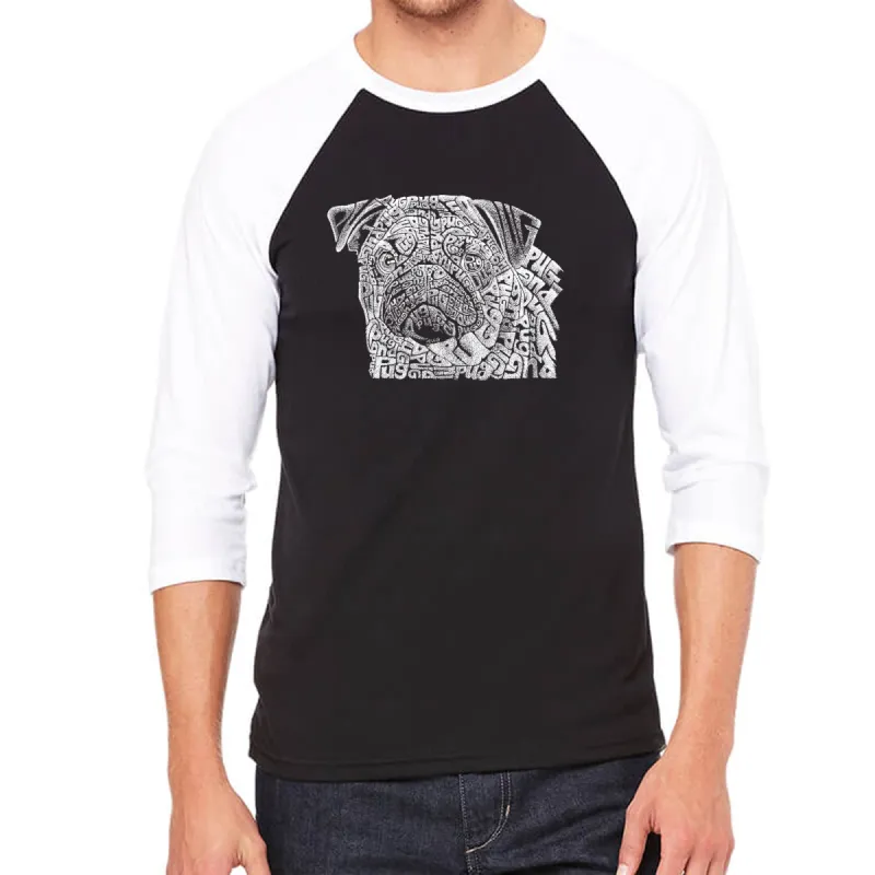 Pug Face - Men's Raglan Baseball Word Art T-Shirt sold by LA Pop Art