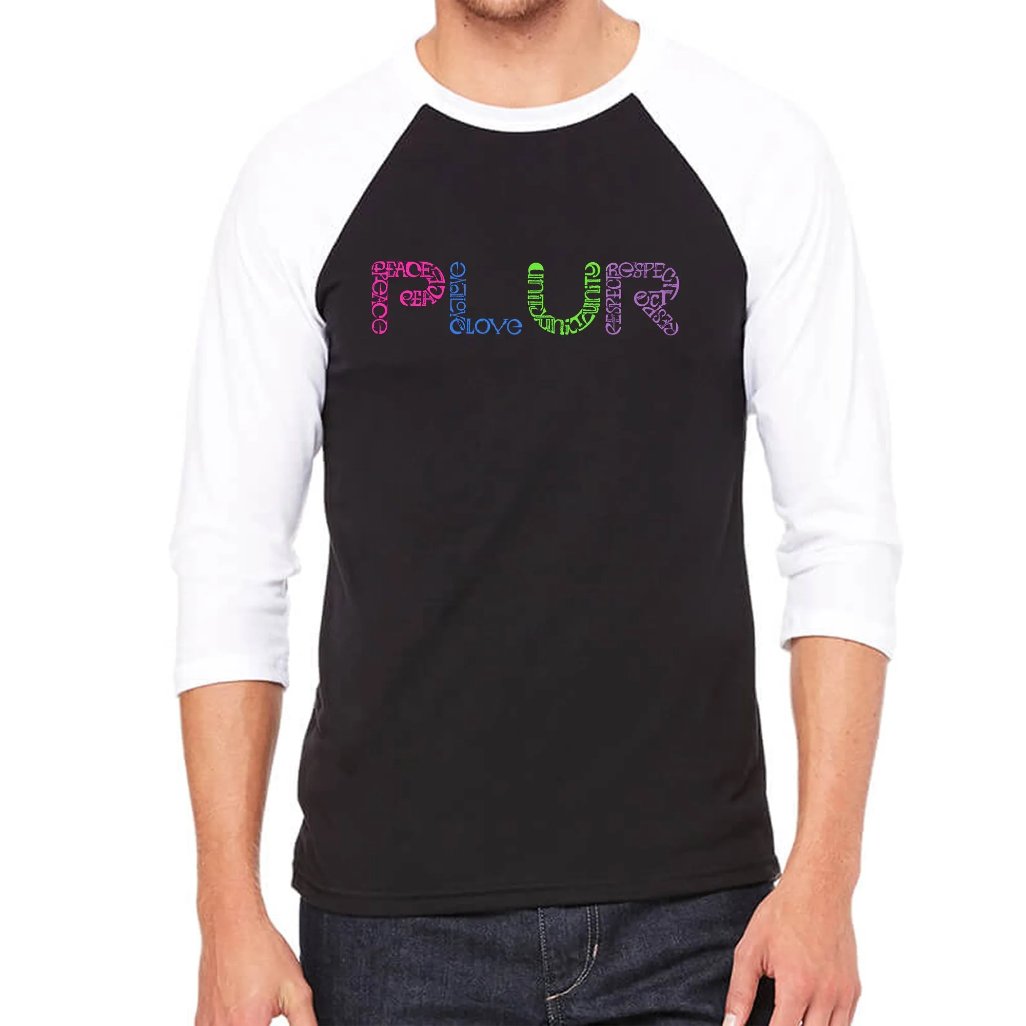 PLUR - Men's Raglan Baseball Word Art T-Shirt sold by LA Pop Art
