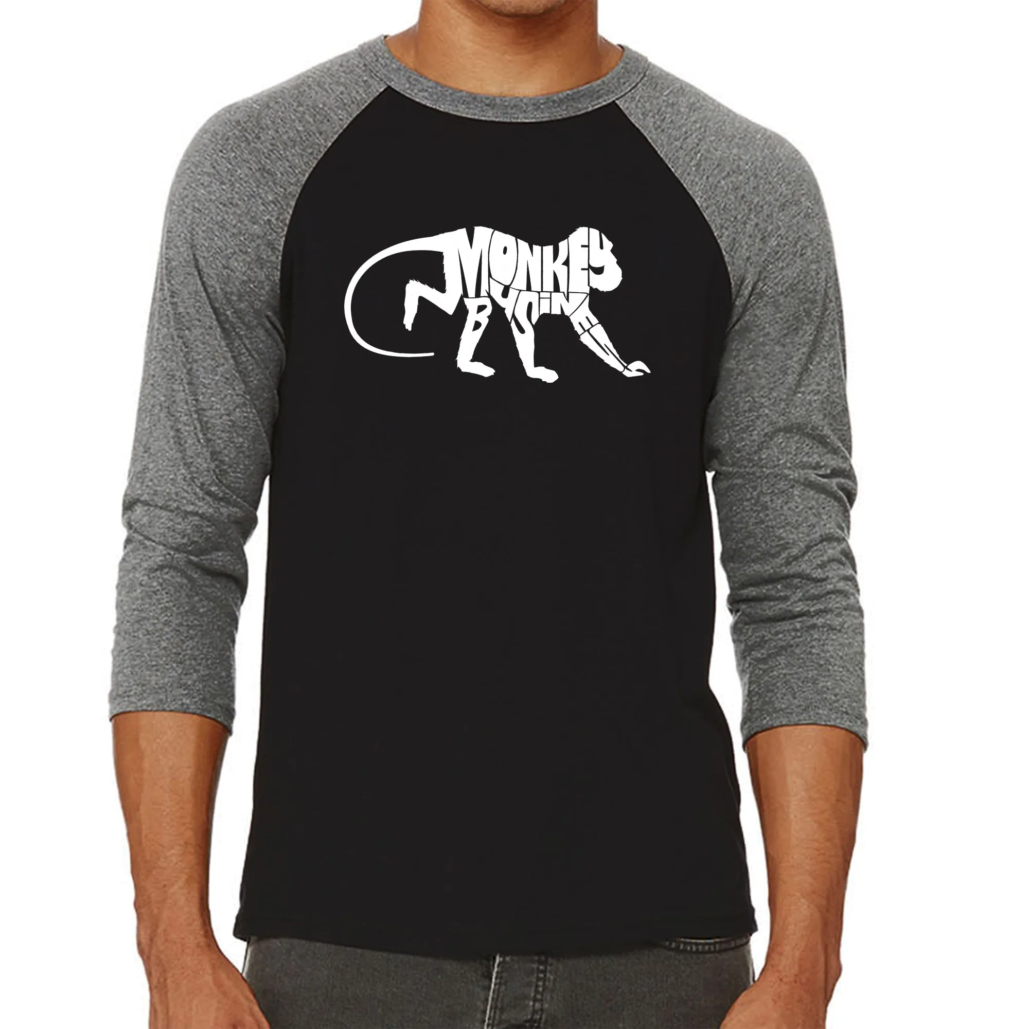 Monkey Business - Men's Raglan Baseball Word Art T-Shirt sold by LA Pop Art product image thumbnail 4