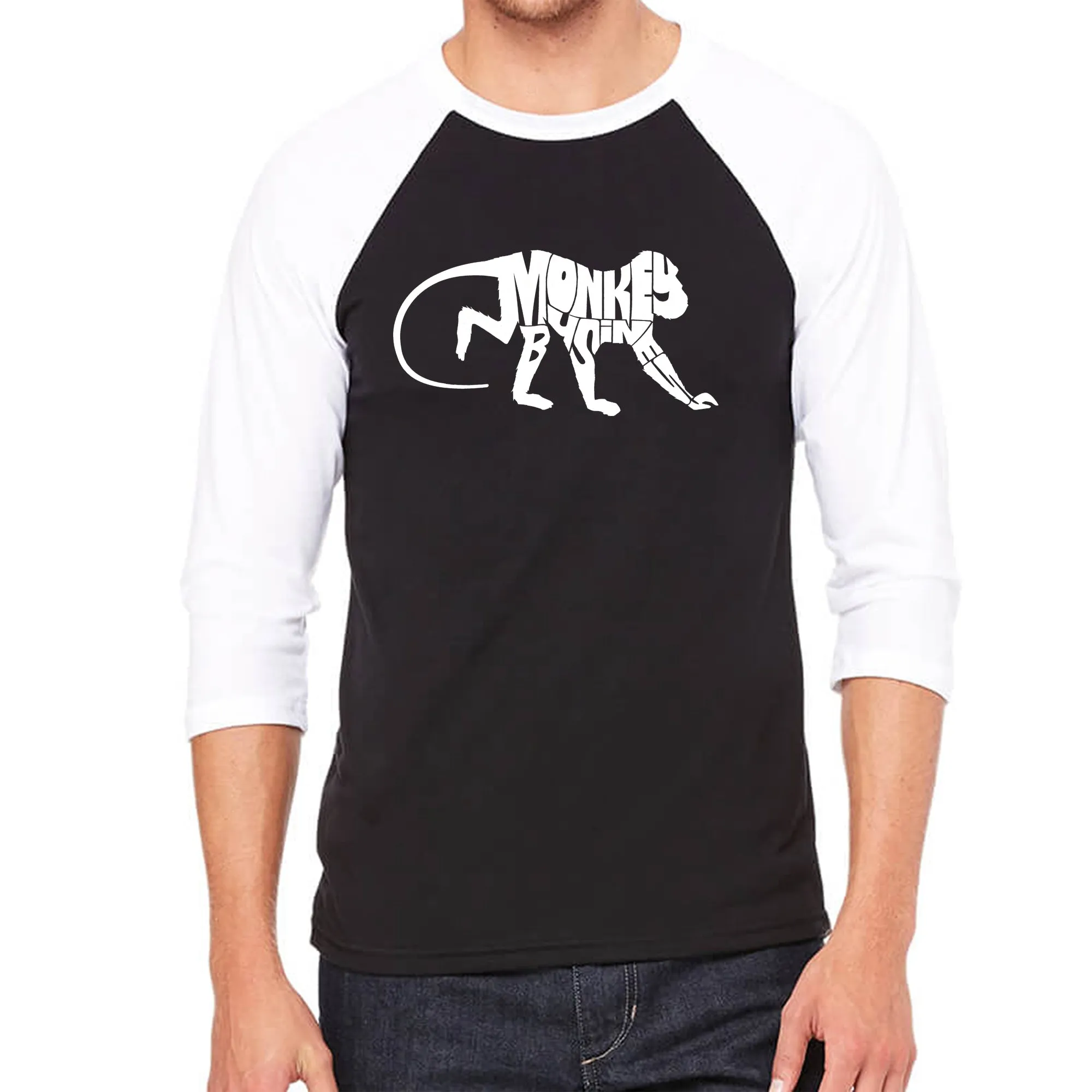 Monkey Business - Men's Raglan Baseball Word Art T-Shirt sold by LA Pop Art
