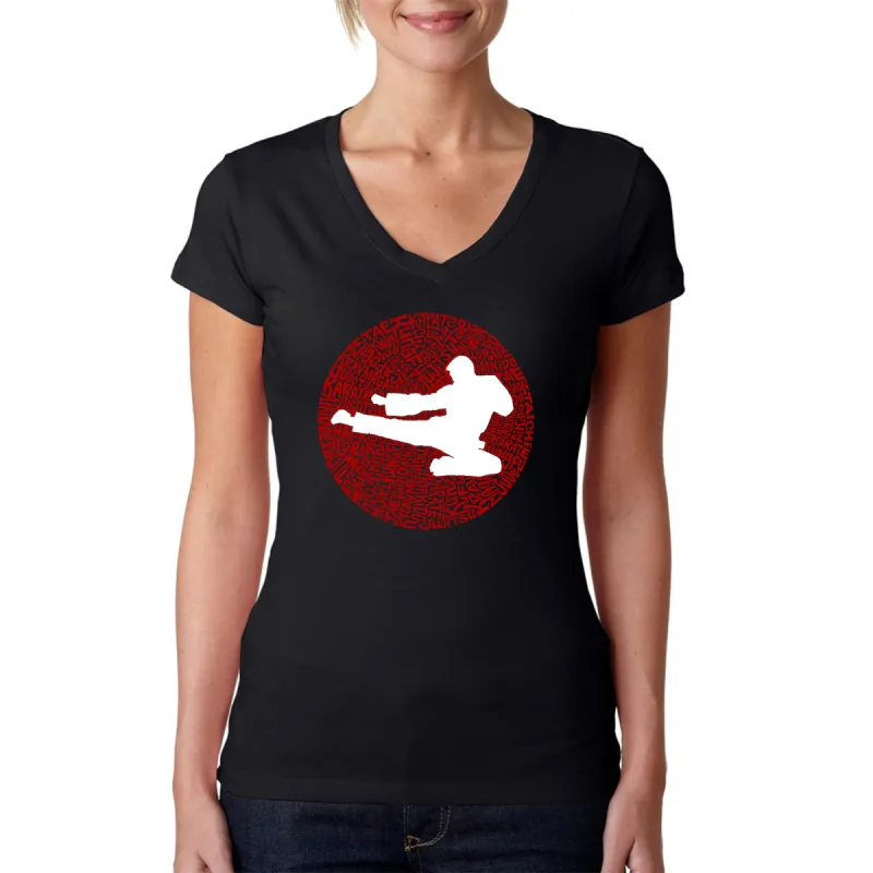 Types of Martial Arts - Women's Word Art V-Neck T-Shirt sold by LA Pop Art