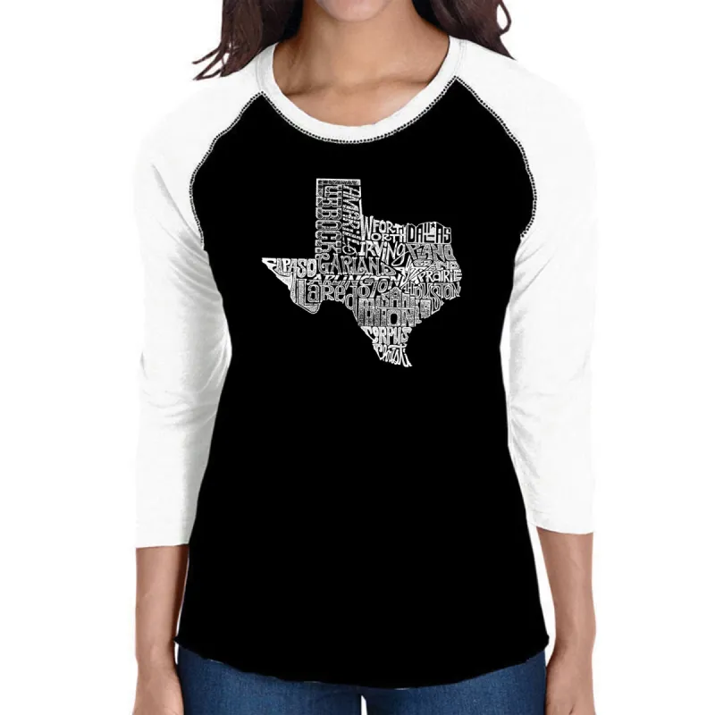 The Great State of Texas - Women's Raglan Baseball Word Art T-Shirt sold by LA Pop Art