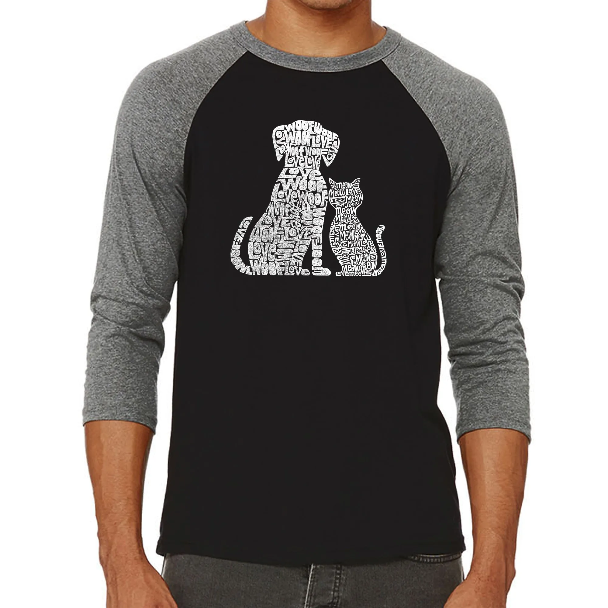 Dogs and Cats - Men's Raglan Baseball Word Art T-Shirt sold by LA Pop Art product image thumbnail 4