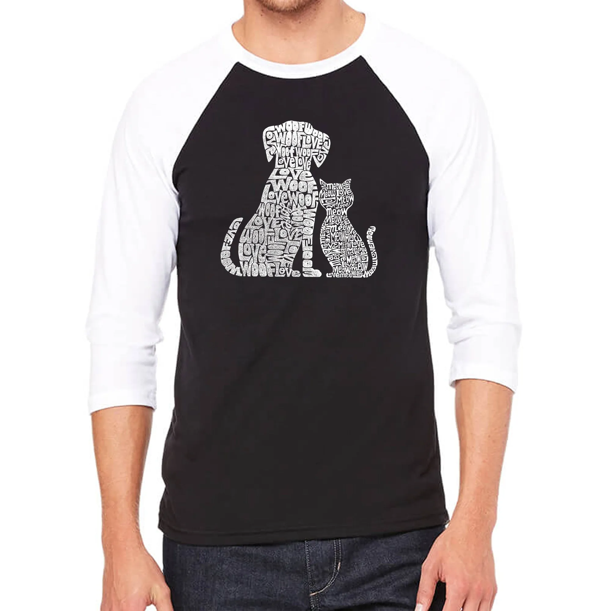 Dogs and Cats - Men's Raglan Baseball Word Art T-Shirt sold by LA Pop Art