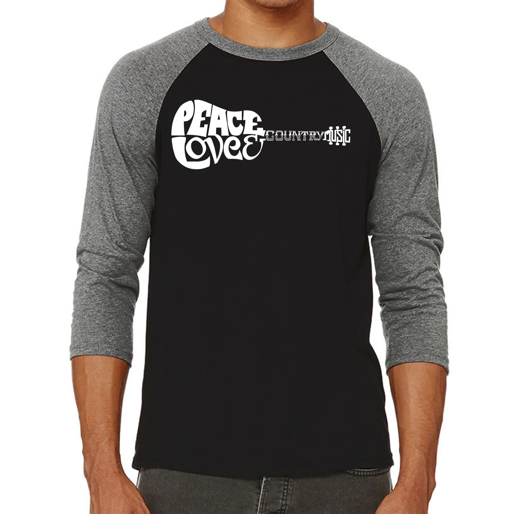 Peace Love Country - Men's Raglan Baseball Word Art T-Shirt sold by LA Pop Art product image thumbnail 4