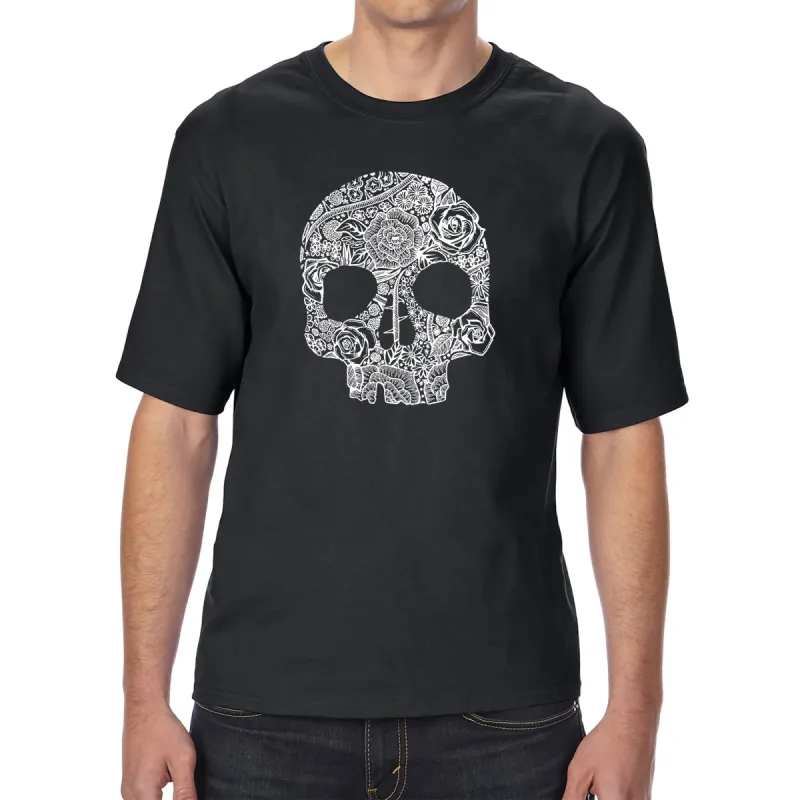 Flower Skull  - Men's Tall and Long Word Art T-Shirt sold by LA Pop Art