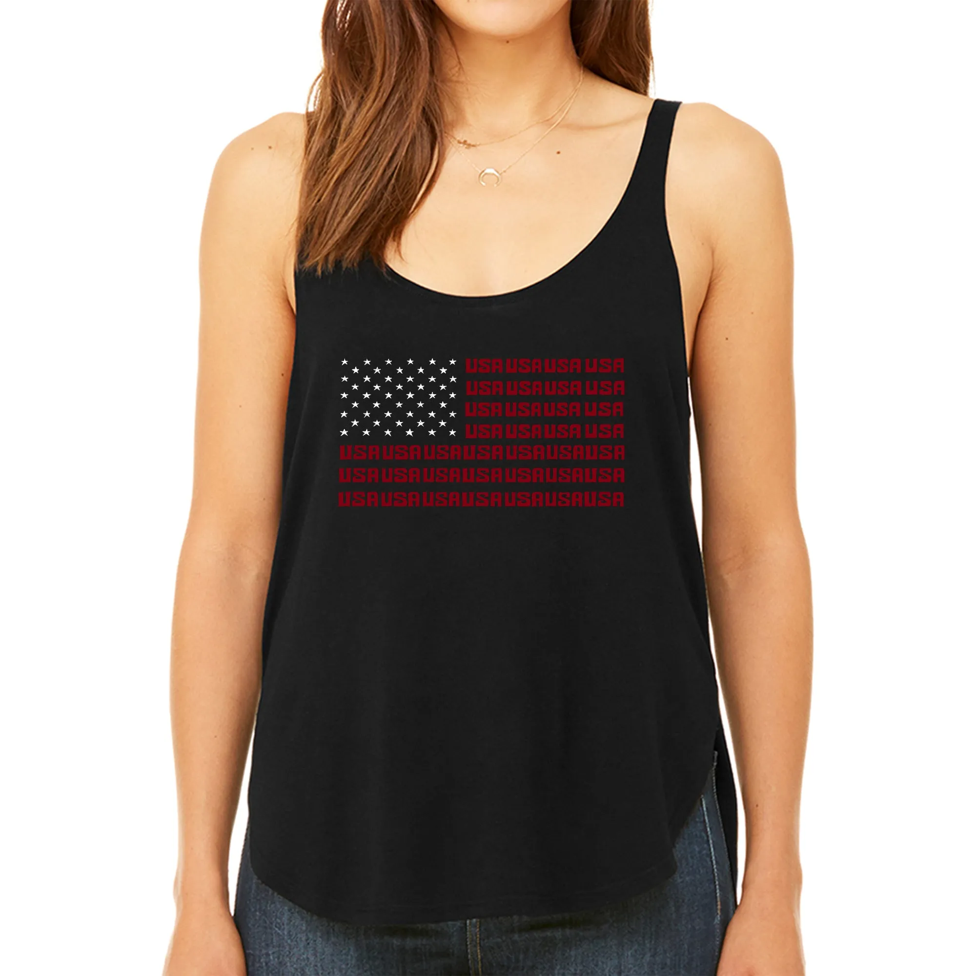 USA Flag - Women's Premium Word Art Flowy Tank Top sold by LA Pop Art