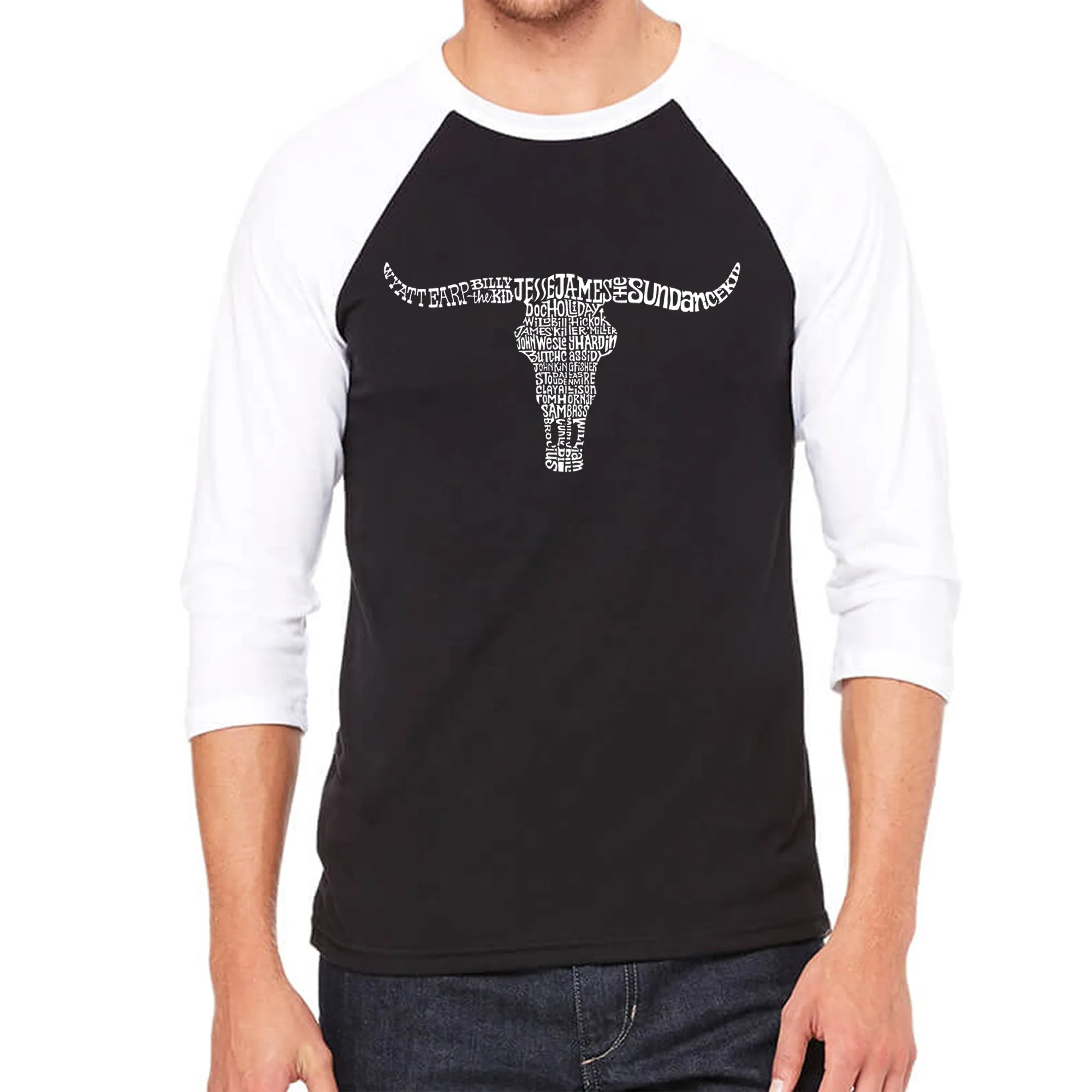 Names of Legendary Outlaws - Men's Raglan Baseball Word Art T-Shirt sold by LA Pop Art