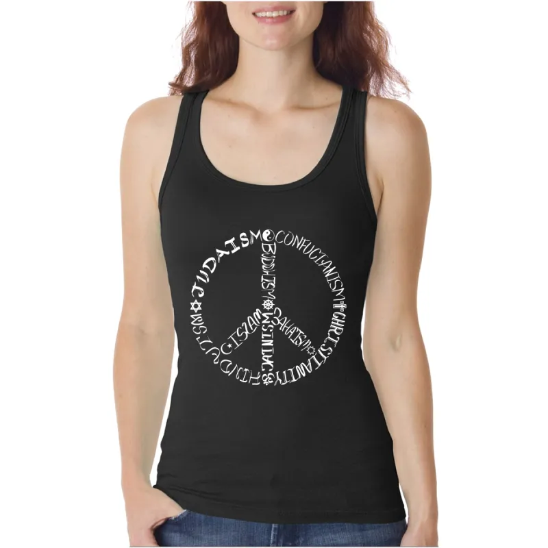 Different Faiths peace sign - Women's Word Art Tank Top sold by LA Pop Art