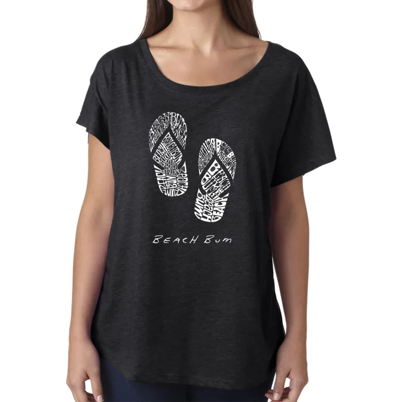 LA Pop Art Women's Dolman Word Art Shirt - BEACH BUM sold by LA Pop Art
