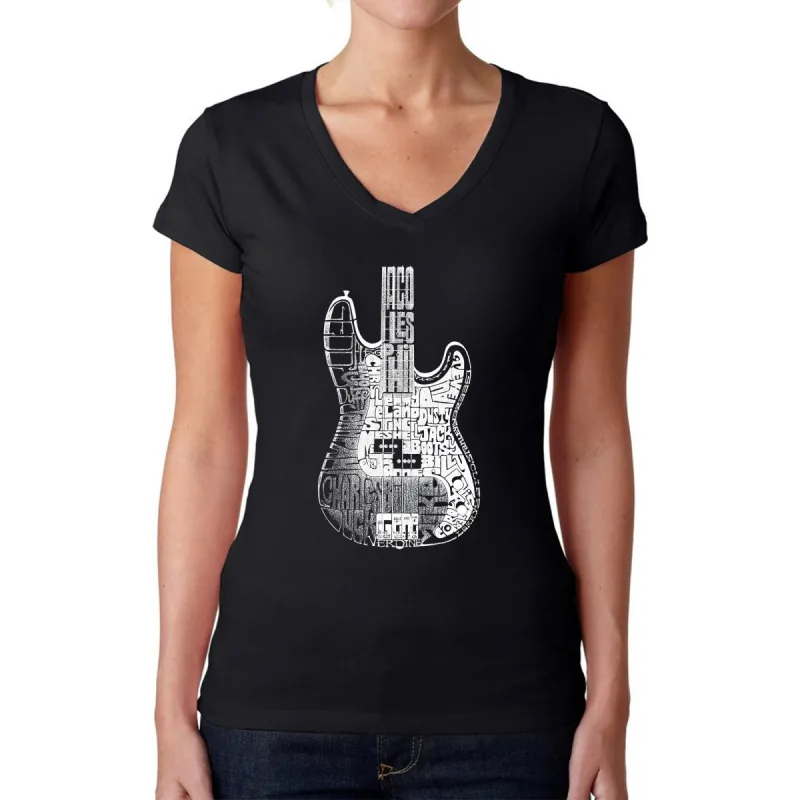 Bass Guitar  - Women's Word Art V-Neck T-Shirt sold by LA Pop Art
