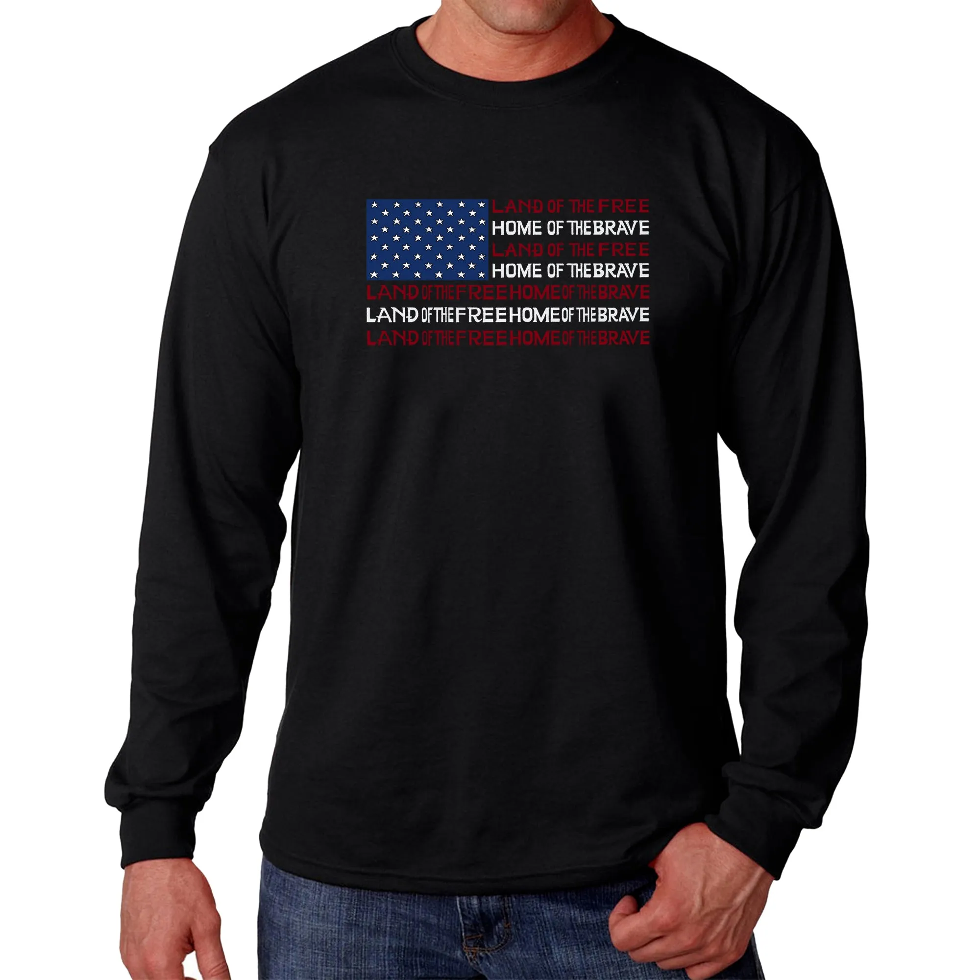 Land of the Free American Flag - Men's Word Art Long Sleeve T-Shirt sold by LA Pop Art