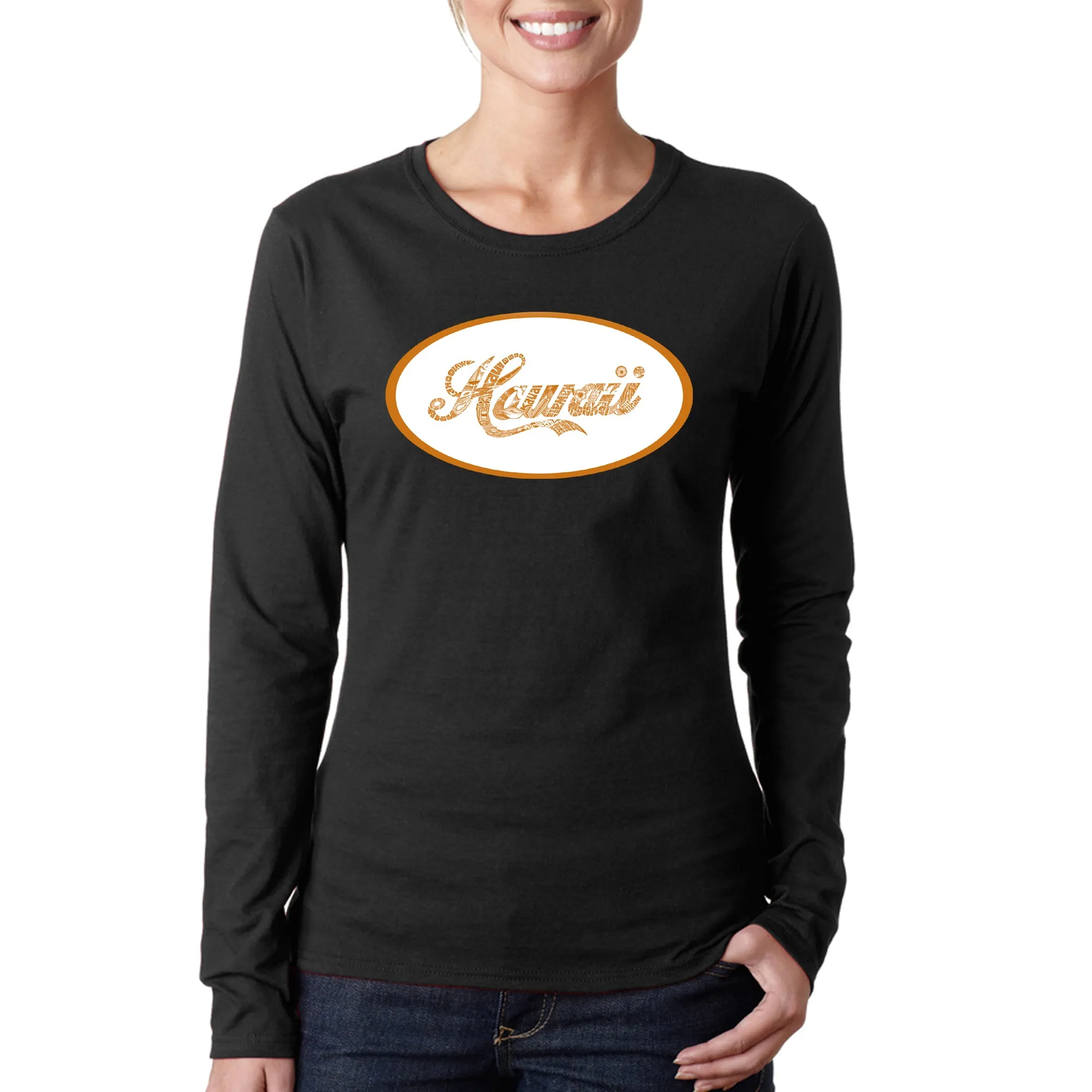 HAWAIIAN ISLAND NAMES & IMAGERY - Women's Word Art Long Sleeve T-Shirt sold by LA Pop Art