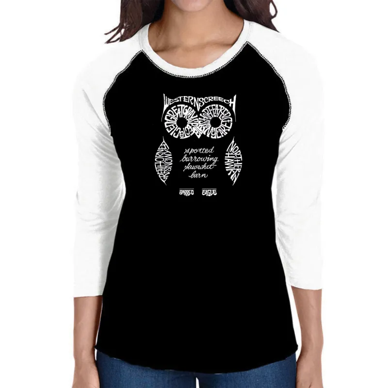 Owl - Women's Raglan Baseball Word Art T-Shirt sold by LA Pop Art