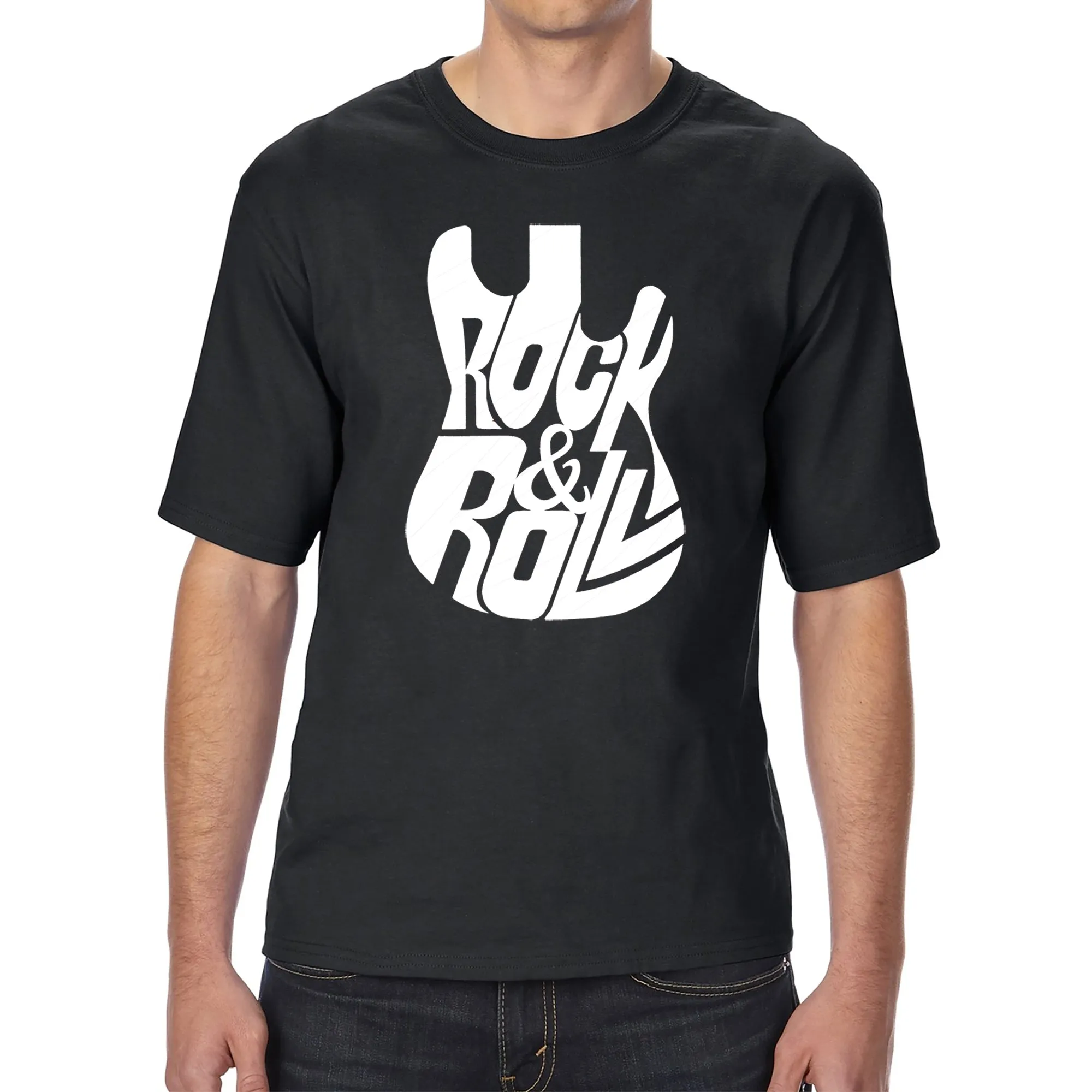 Rock And Roll Guitar - Men's Tall and Long Word Art T-Shirt sold by LA Pop Art product image thumbnail 2
