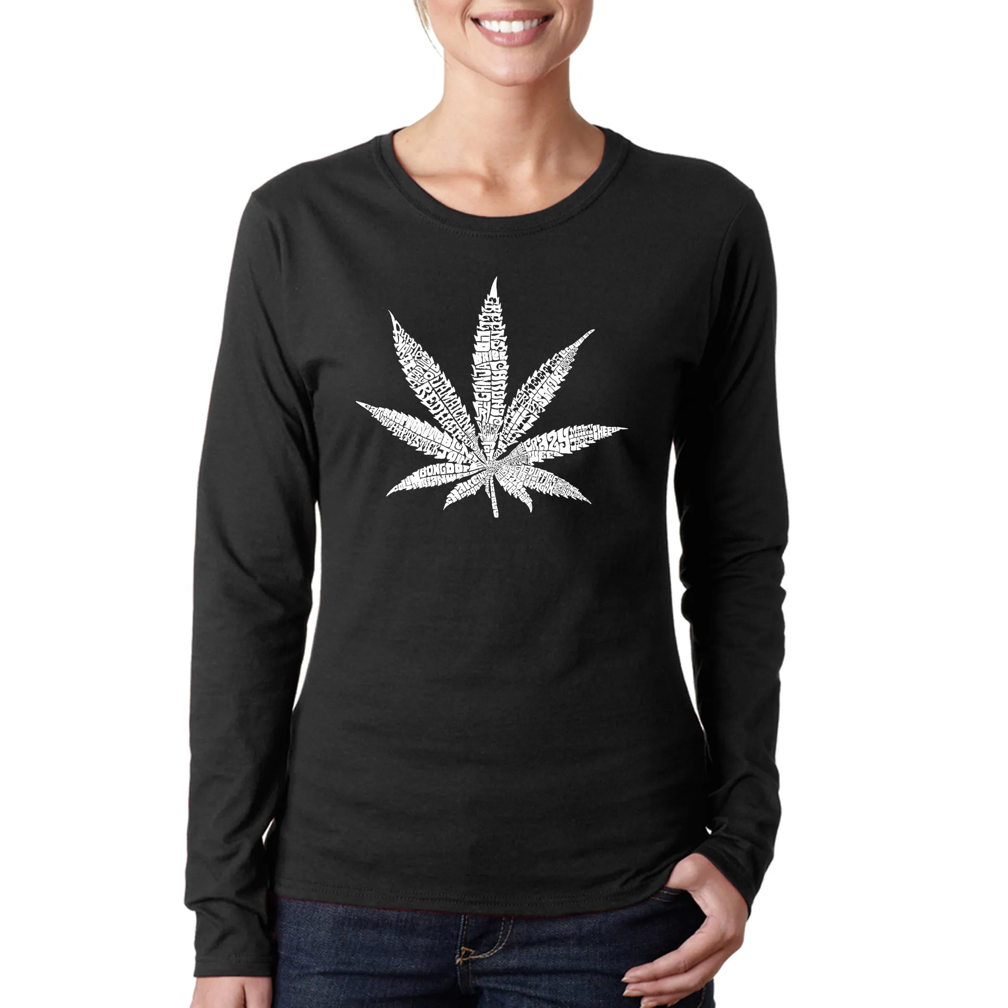 50 DIFFERENT STREET TERMS FOR MARIJUANA - Women's Word Art Long Sleeve T-Shirt sold by LA Pop Art