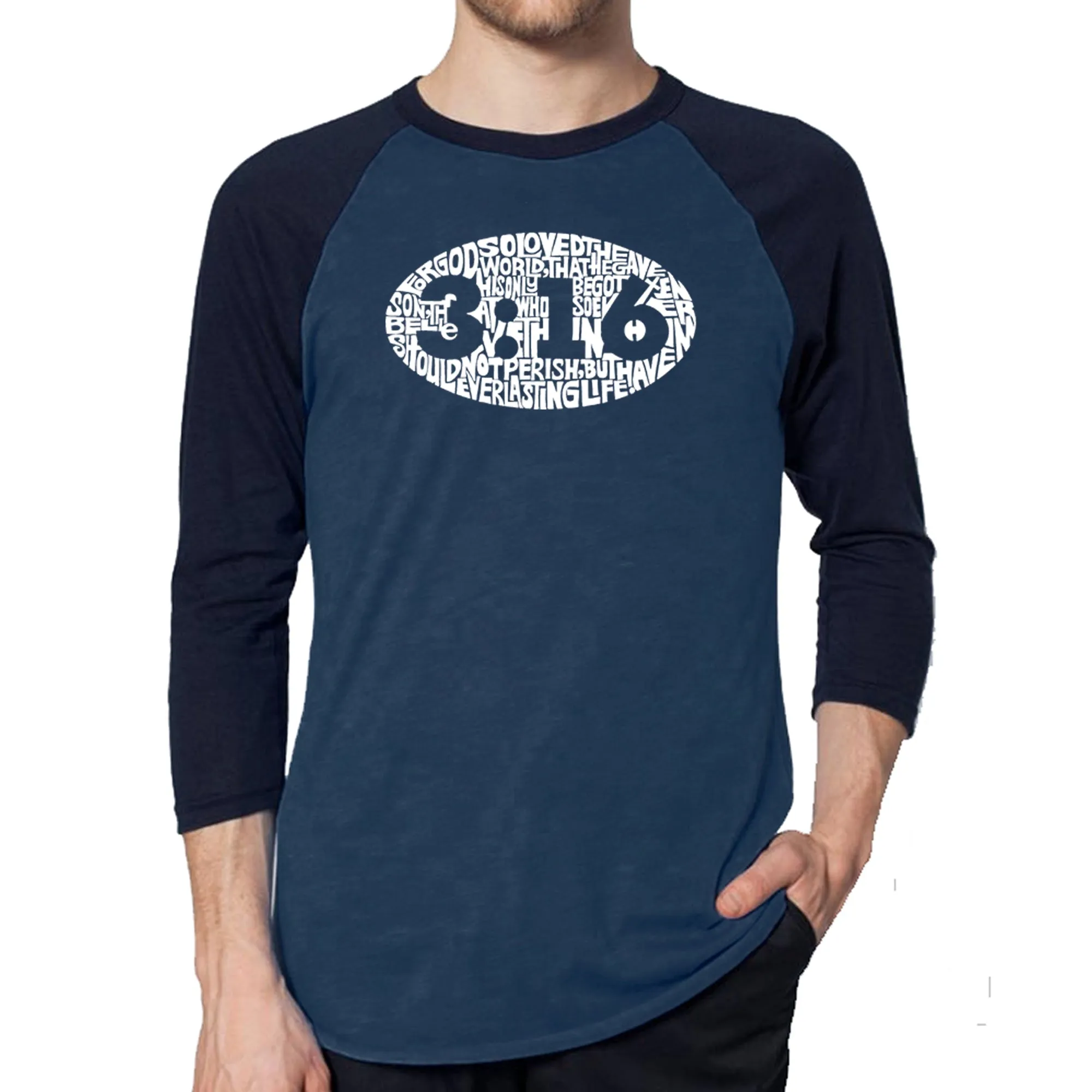 John 3:16 - Men's Raglan Baseball Word Art T-Shirt sold by LA Pop Art product image thumbnail 3