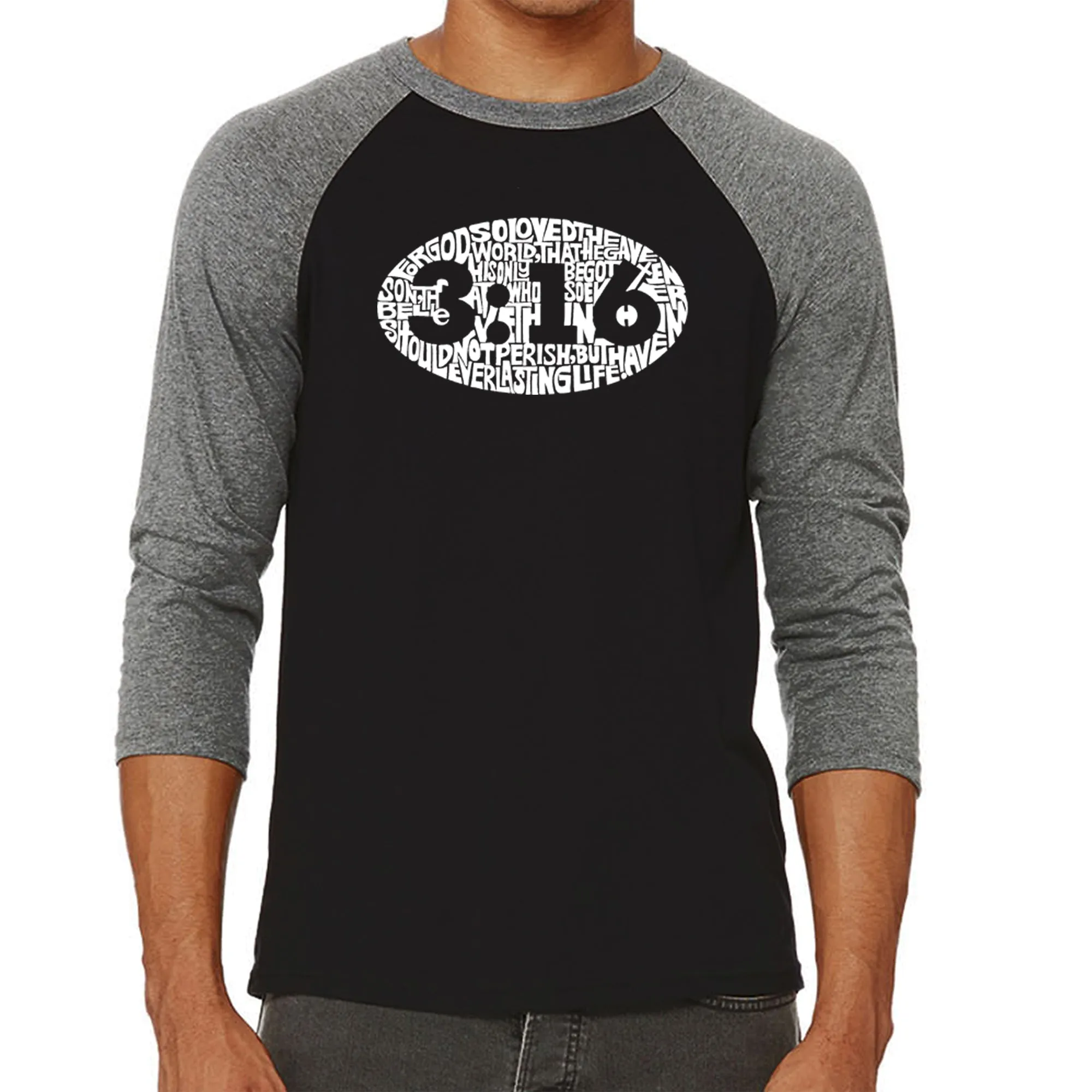 John 3:16 - Men's Raglan Baseball Word Art T-Shirt sold by LA Pop Art product image thumbnail 4