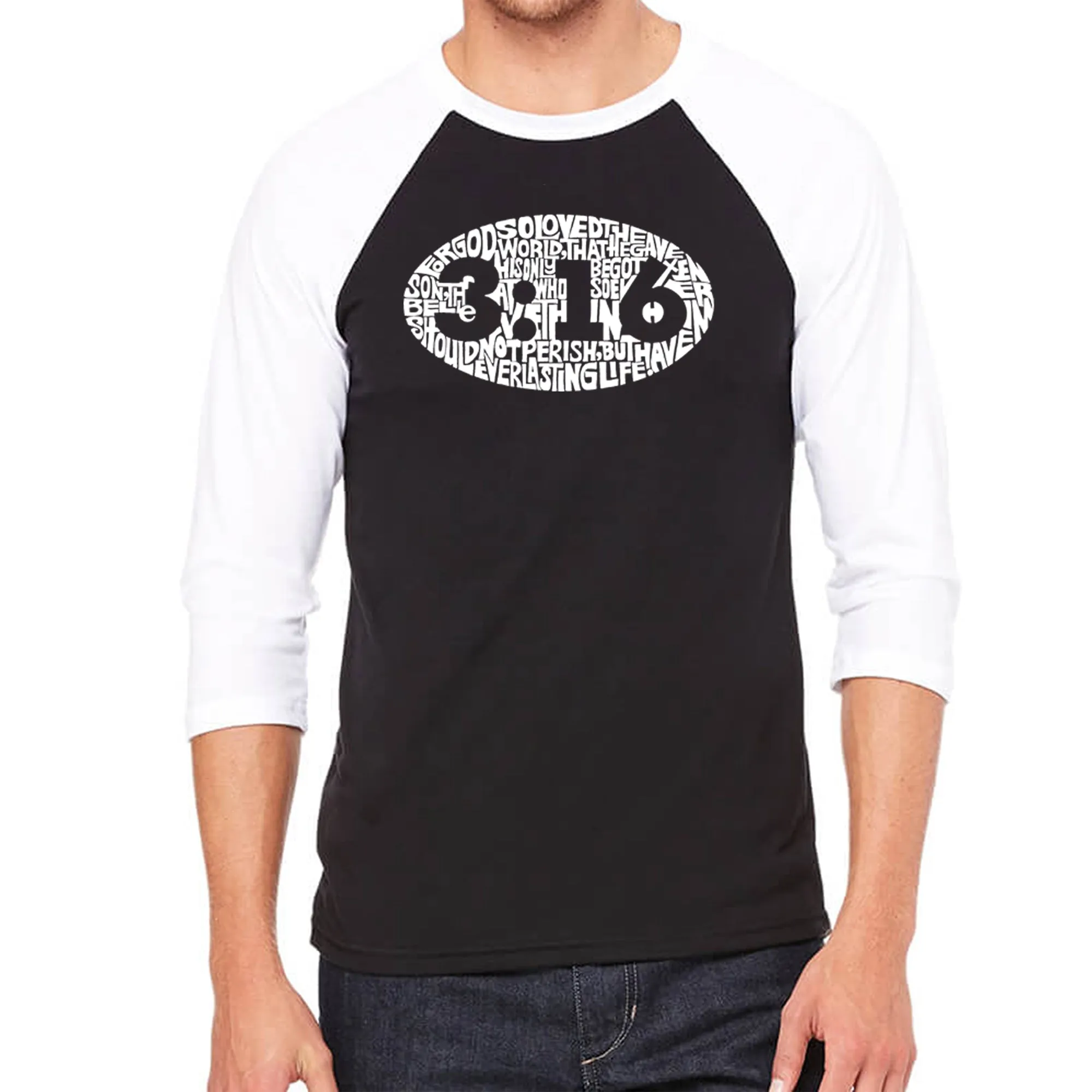 John 3:16 - Men's Raglan Baseball Word Art T-Shirt sold by LA Pop Art