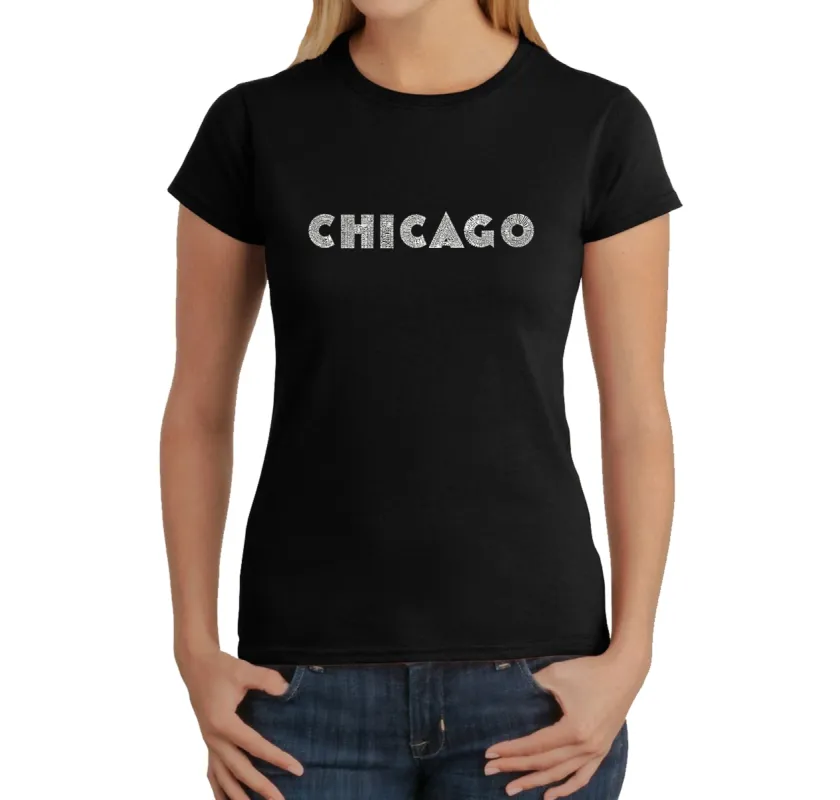 CHICAGO NEIGHBORHOODS - Women's Word Art T-Shirt sold by LA Pop Art