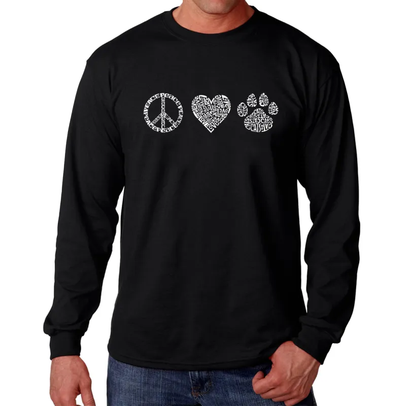Peace Love Cats  - Men's Word Art Long Sleeve T-Shirt sold by LA Pop Art