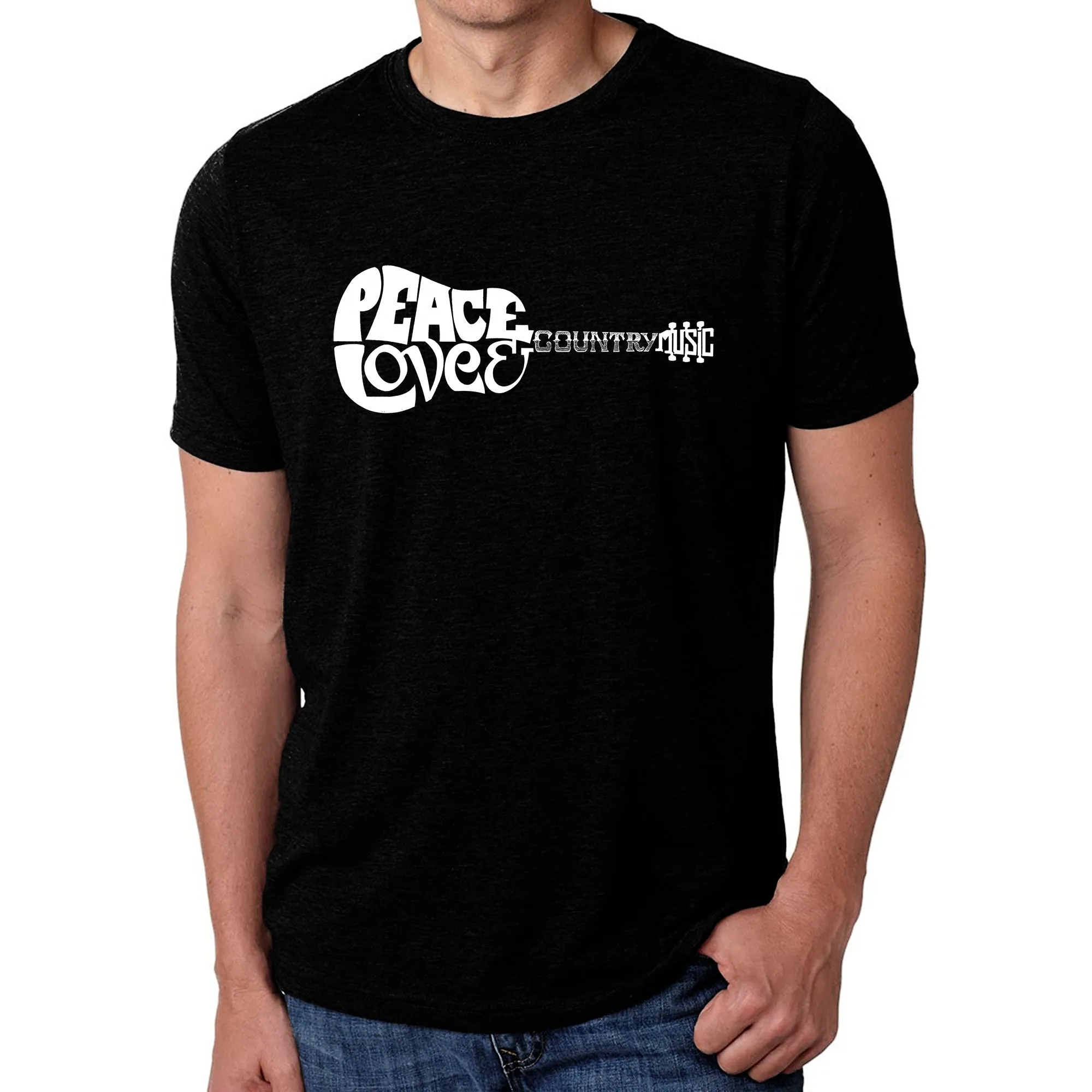 Peace Love Country - Men's Premium Blend Word Art T-Shirt sold by LA Pop Art