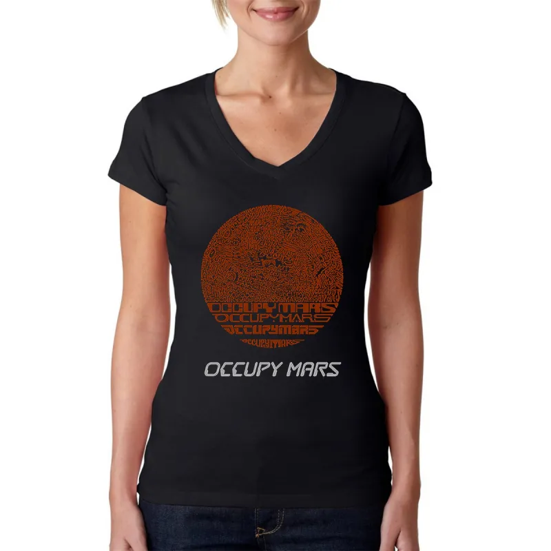 Occupy Mars - Women's Word Art V-Neck T-Shirt sold by LA Pop Art