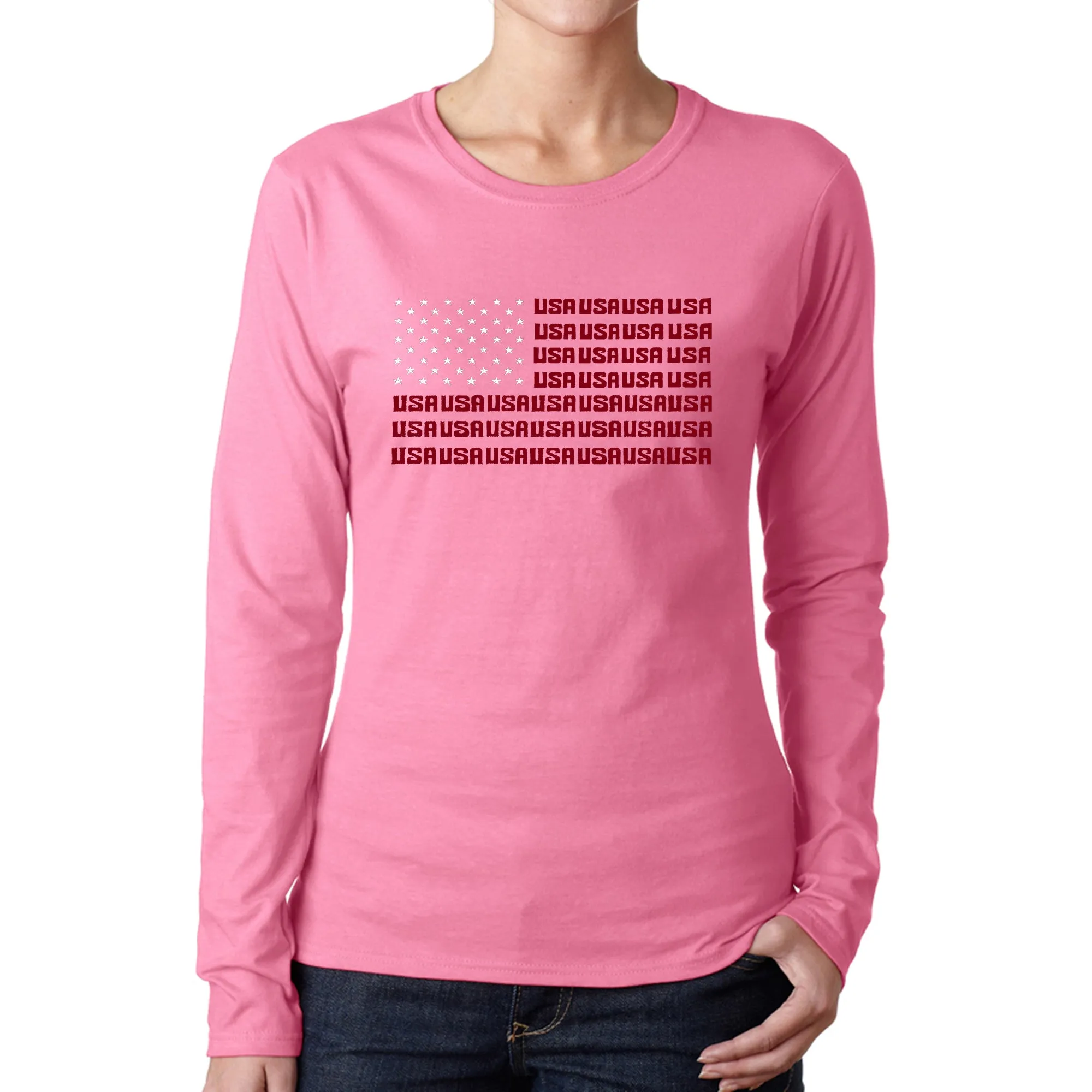 USA Flag - Women's Word Art Long Sleeve T-Shirt sold by LA Pop Art product image thumbnail 3
