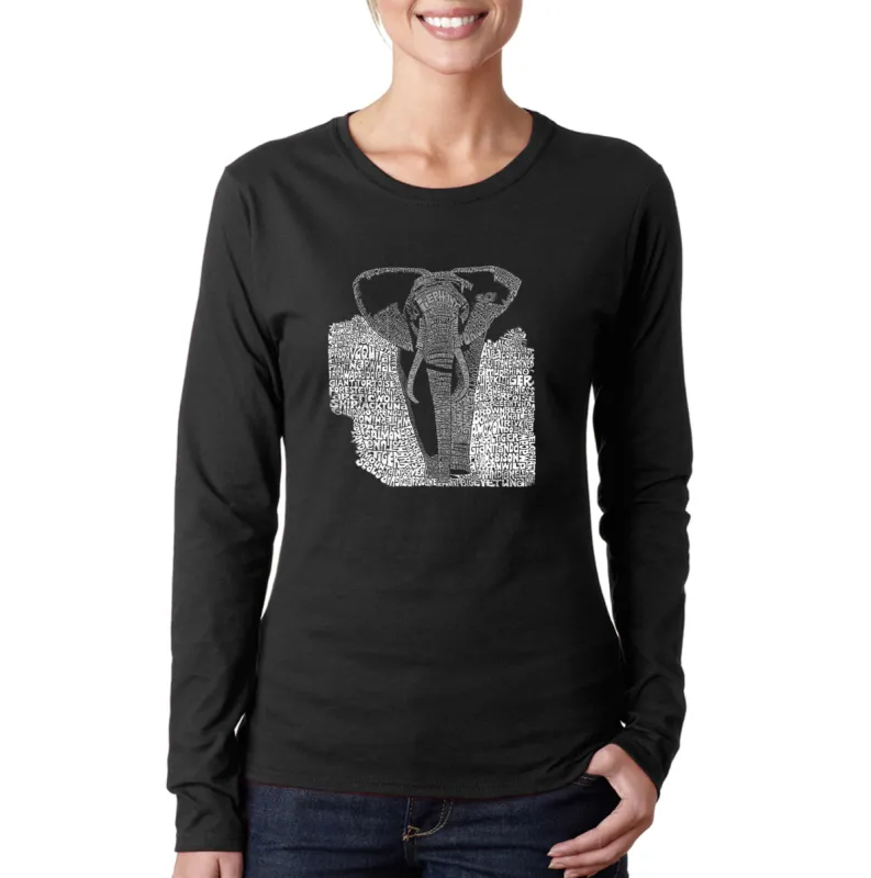 ELEPHANT - Women's Word Art Long Sleeve T-Shirt sold by LA Pop Art