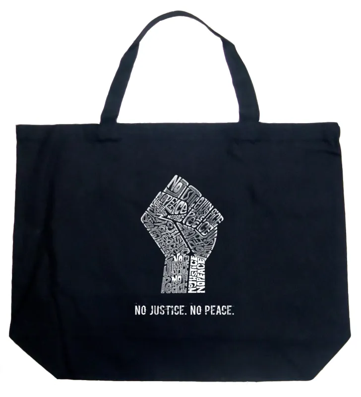 No Justice, No Peace - Large Word Art Tote Bag sold by LA Pop Art