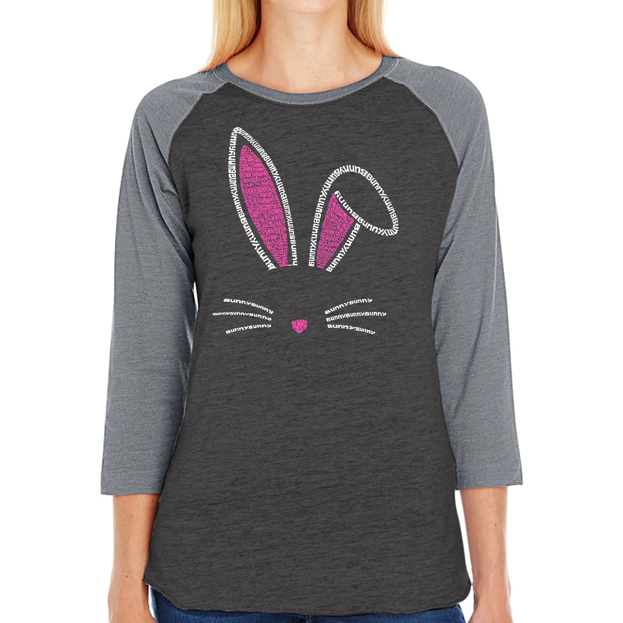 Bunny Ears - Women's Raglan Word Art T-Shirt sold by LA Pop Art product image thumbnail 4