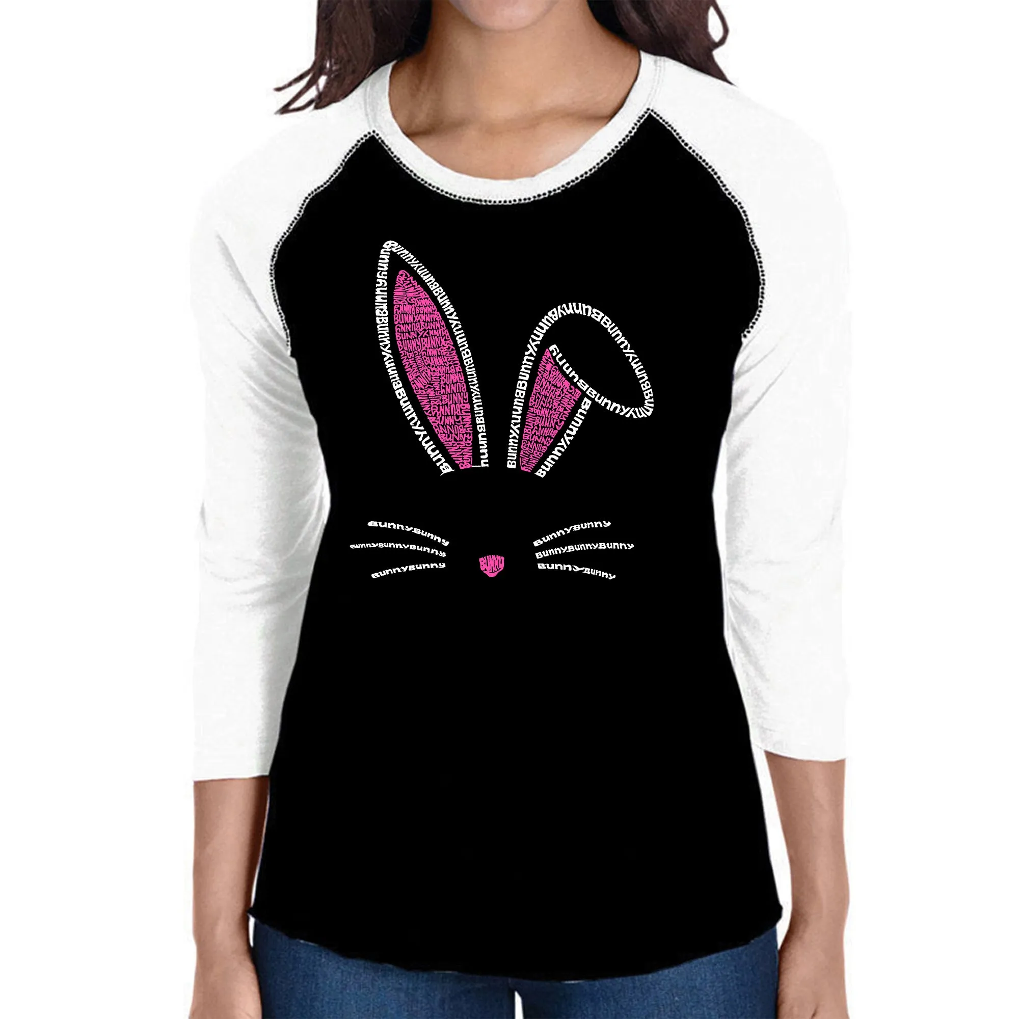Bunny Ears - Women's Raglan Word Art T-Shirt sold by LA Pop Art