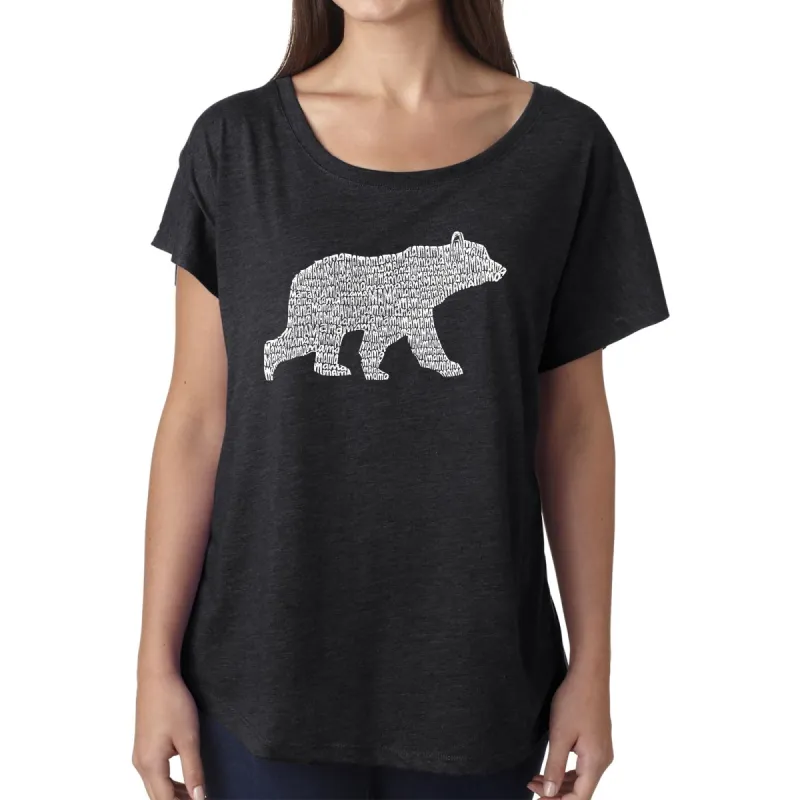 LA Pop Art Women's Loose Fit Dolman Cut Word Art Shirt - Mama Bear sold by LA Pop Art