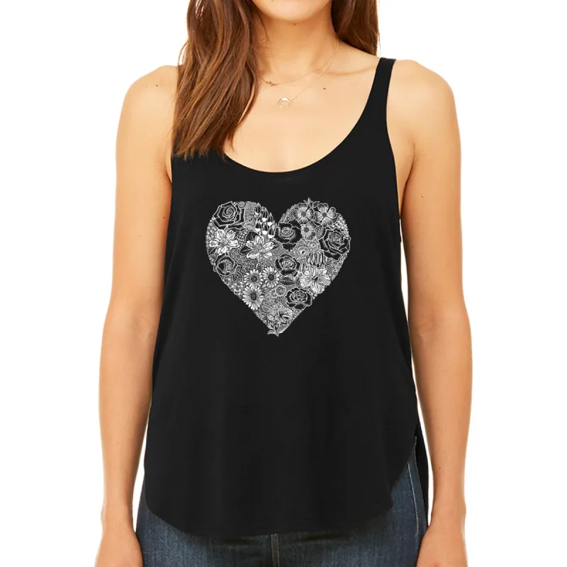 Heart Flowers  - Women's Premium Word Art Flowy Tank Top sold by LA Pop Art