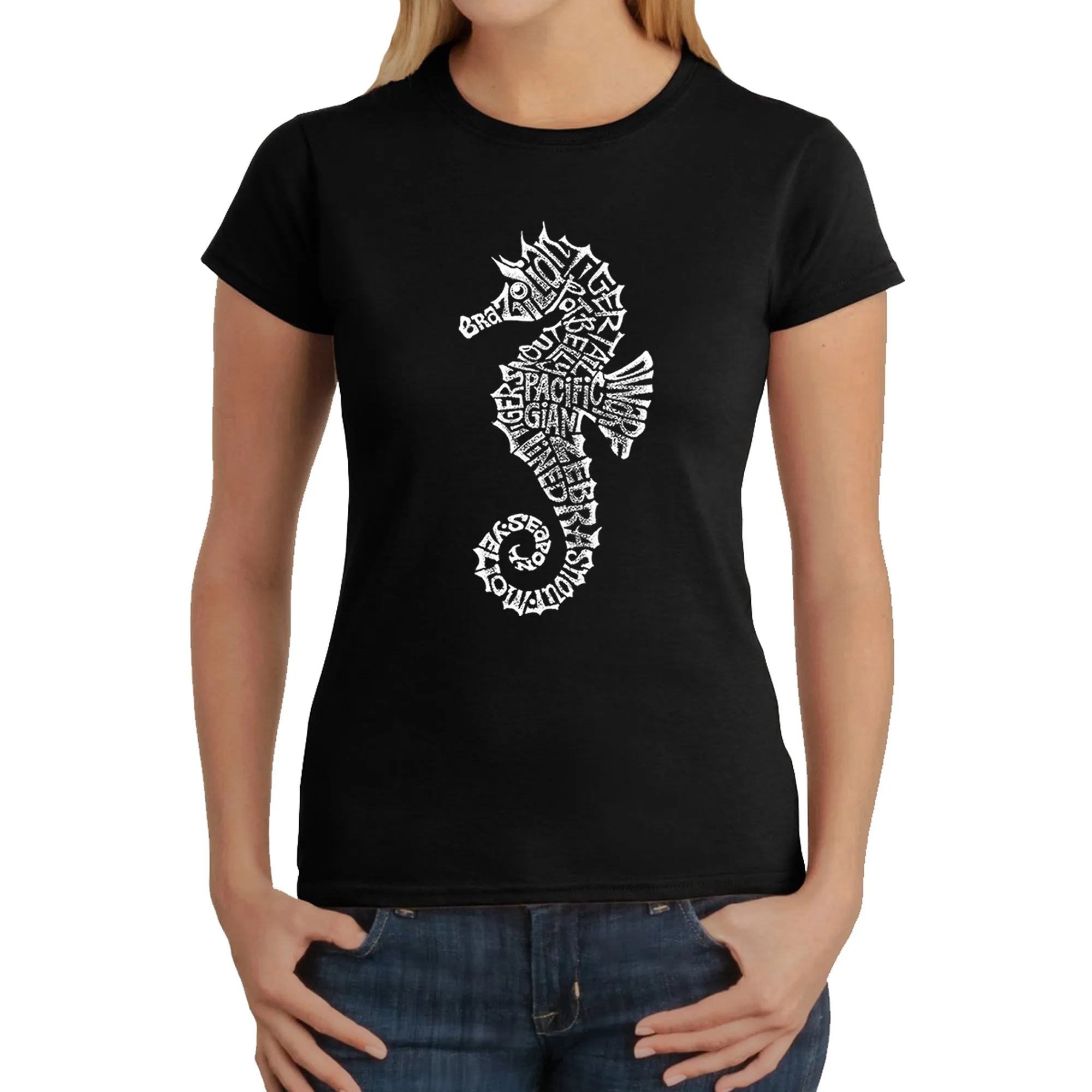 Types of Seahorse - Women's Word Art T-Shirt sold by LA Pop Art