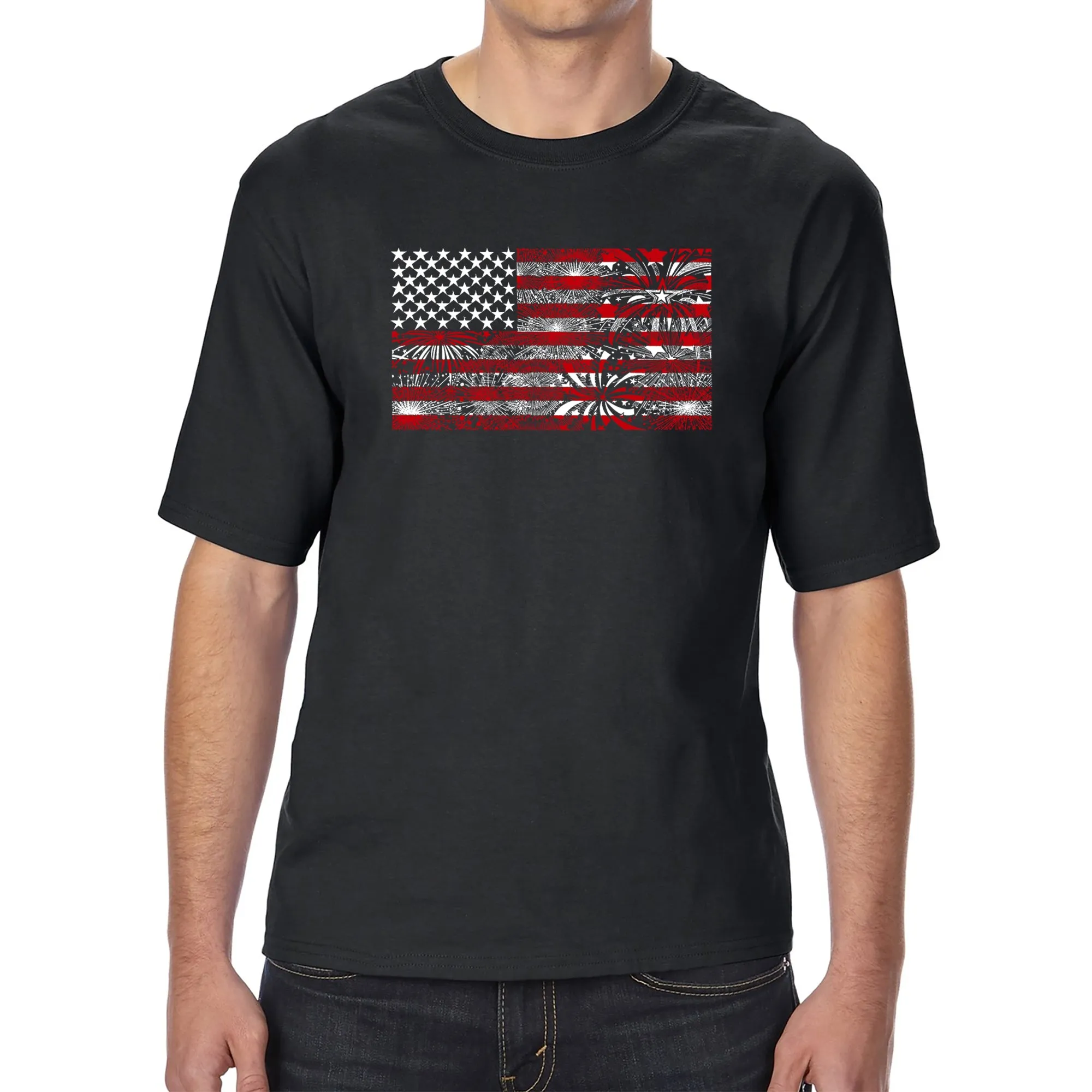 Men's Tall and Long Word Art T-shirt - Fireworks American Flag sold by LA Pop Art