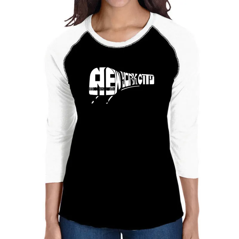 NY SUBWAY - Women's Raglan Baseball Word Art T-Shirt sold by LA Pop Art