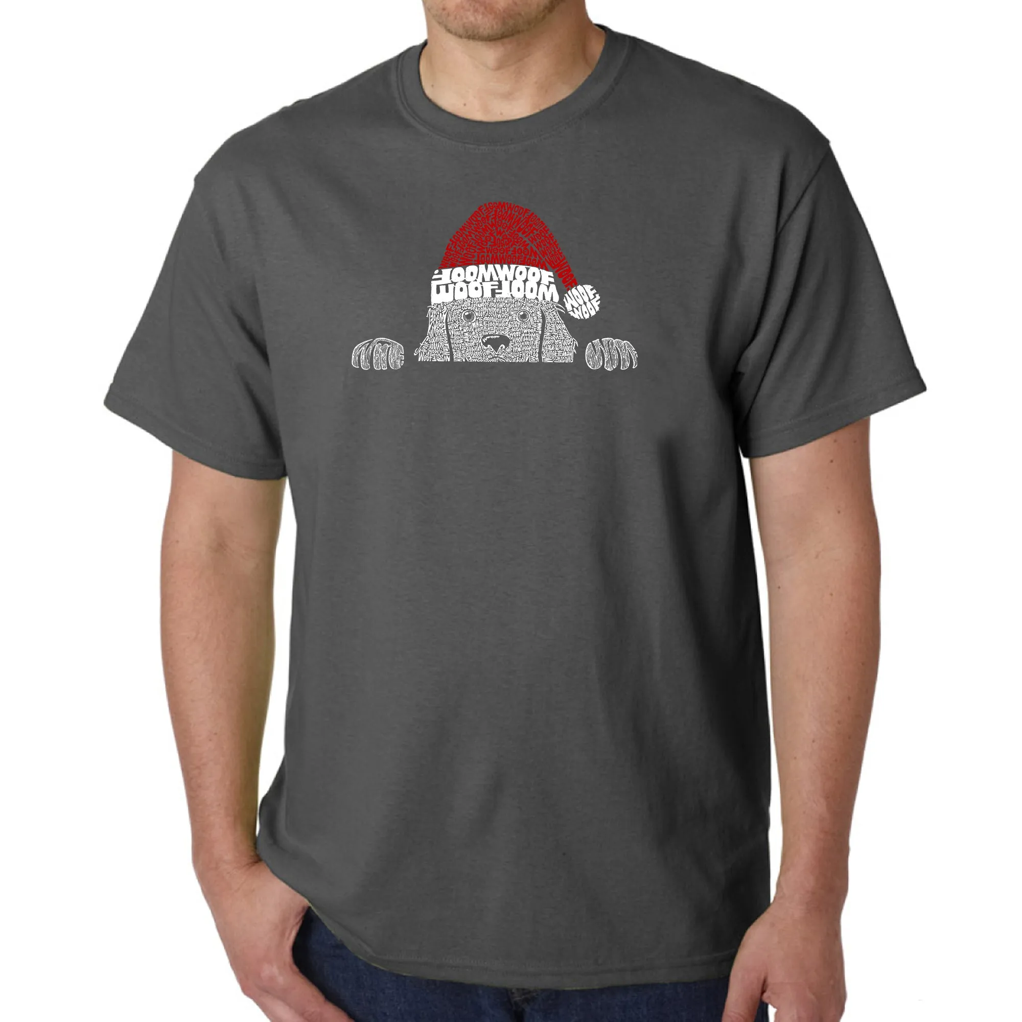 Christmas Peeking Dog - Men's Word Art T-Shirt sold by LA Pop Art product image thumbnail 5