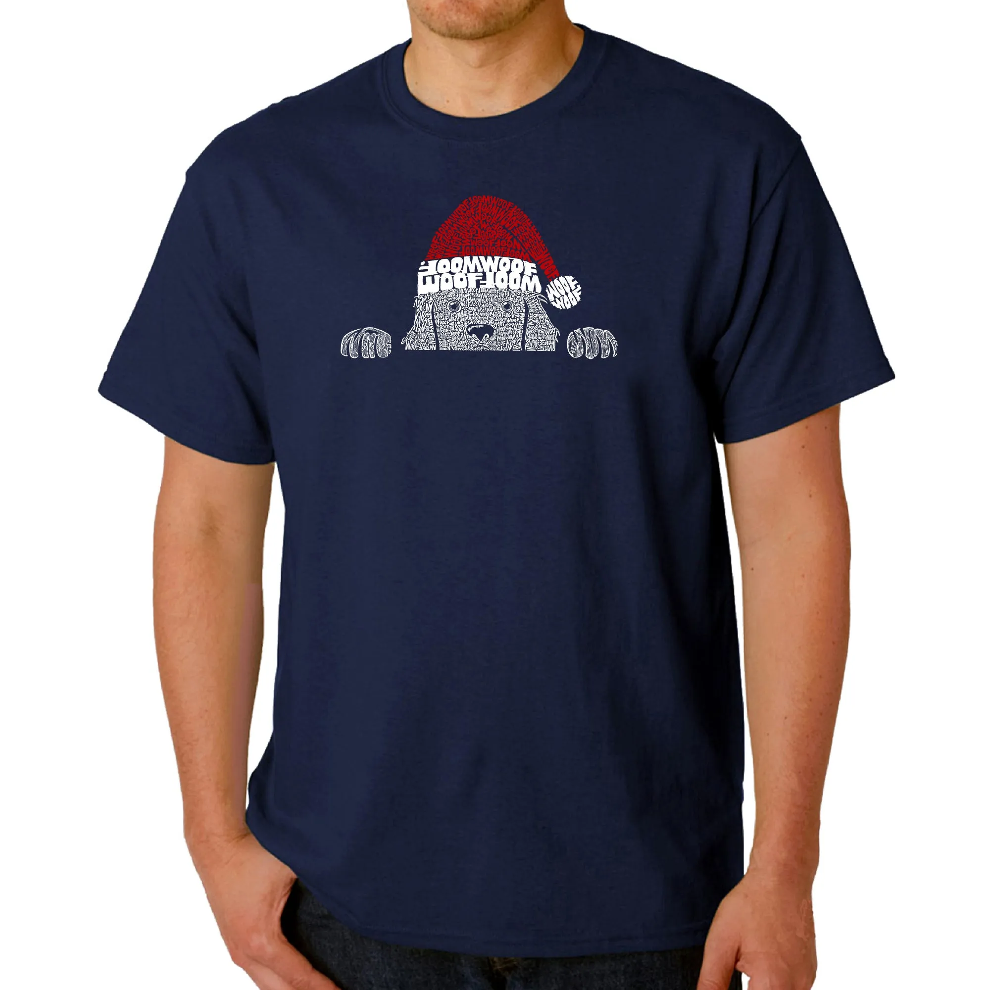 Christmas Peeking Dog - Men's Word Art T-Shirt sold by LA Pop Art product image thumbnail 3