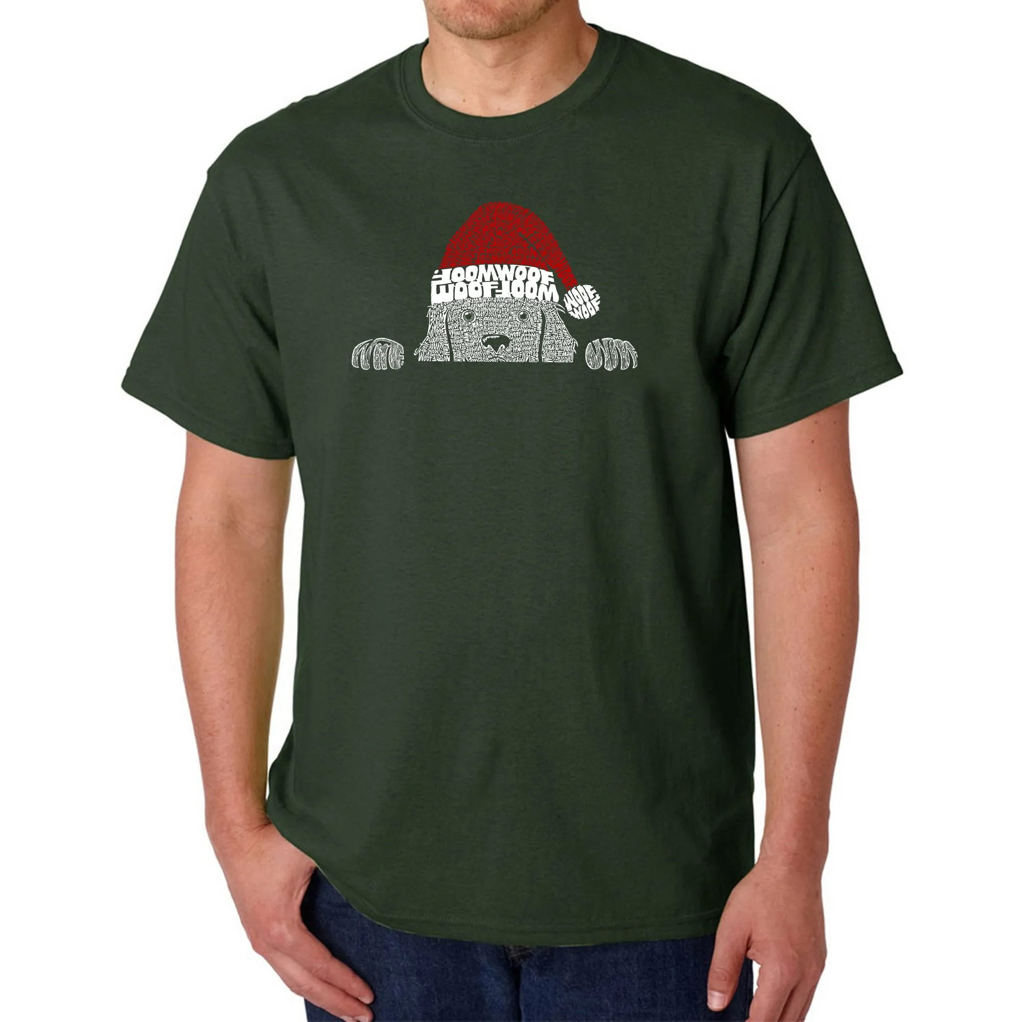Christmas Peeking Dog - Men's Word Art T-Shirt sold by LA Pop Art product image thumbnail 4