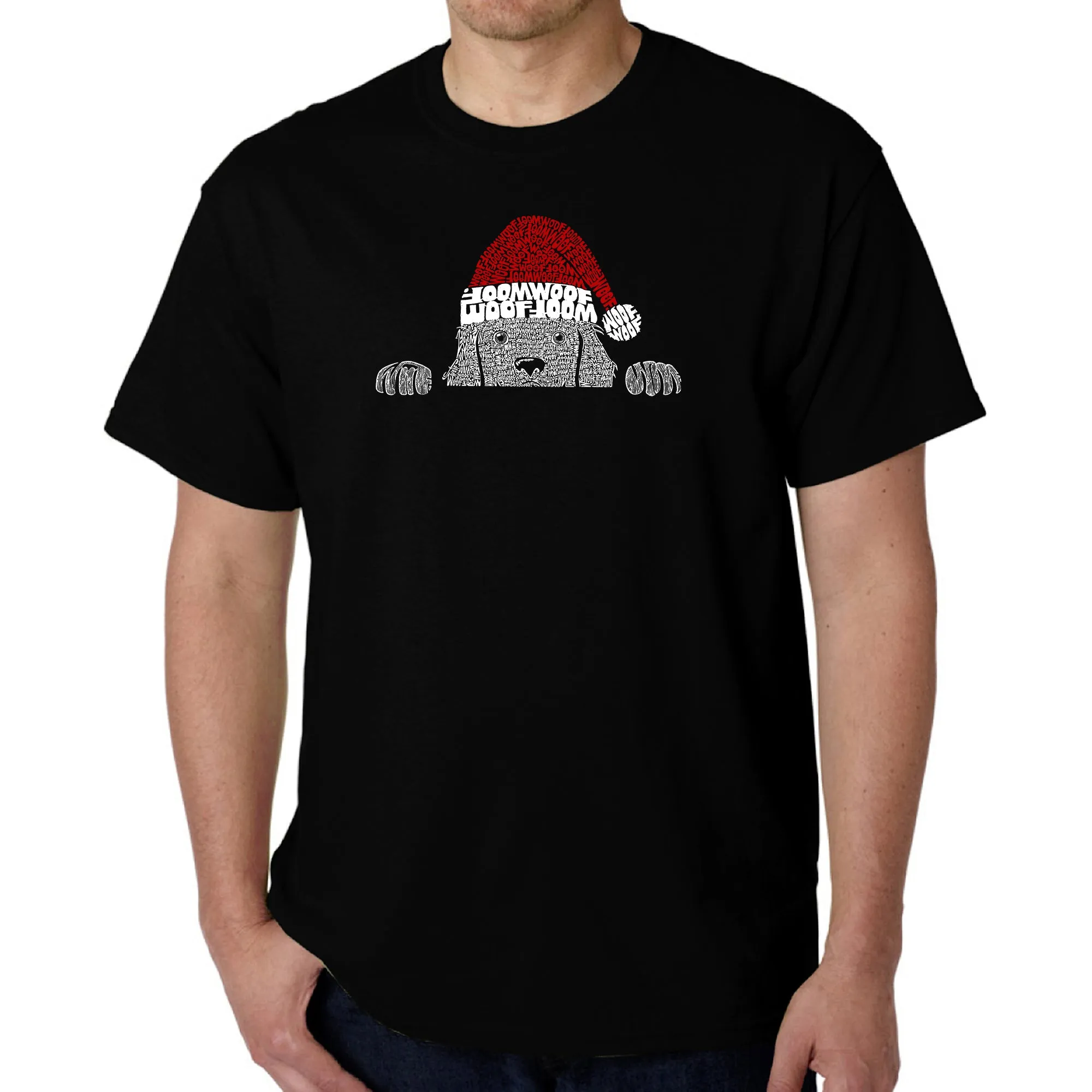 Christmas Peeking Dog - Men's Word Art T-Shirt sold by LA Pop Art