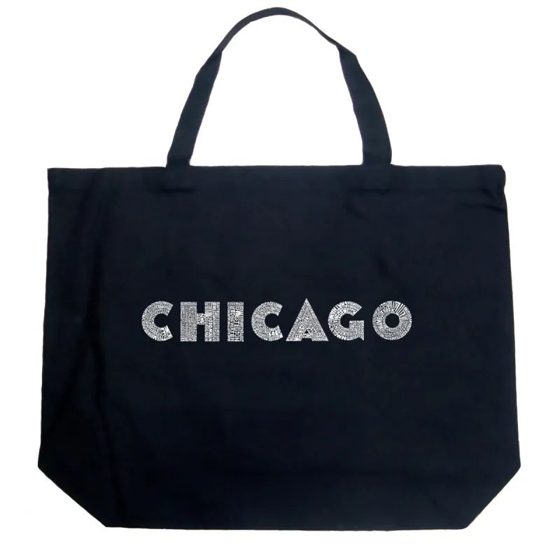 CHICAGO NEIGHBORHOODS - Large Word Art Tote Bag sold by LA Pop Art